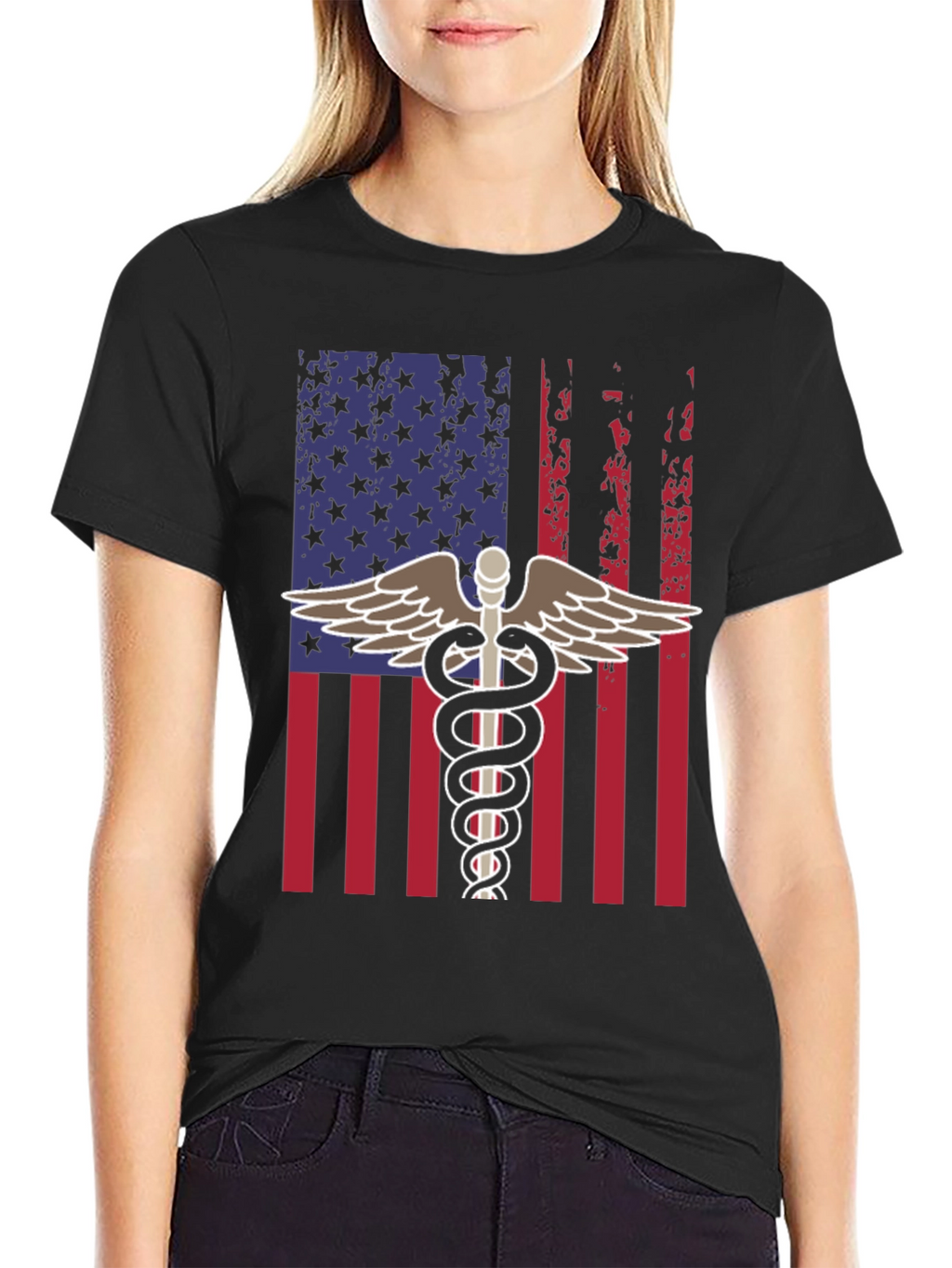 American Flag Caduceus T-Shirt - Patriotic Medical Apparel