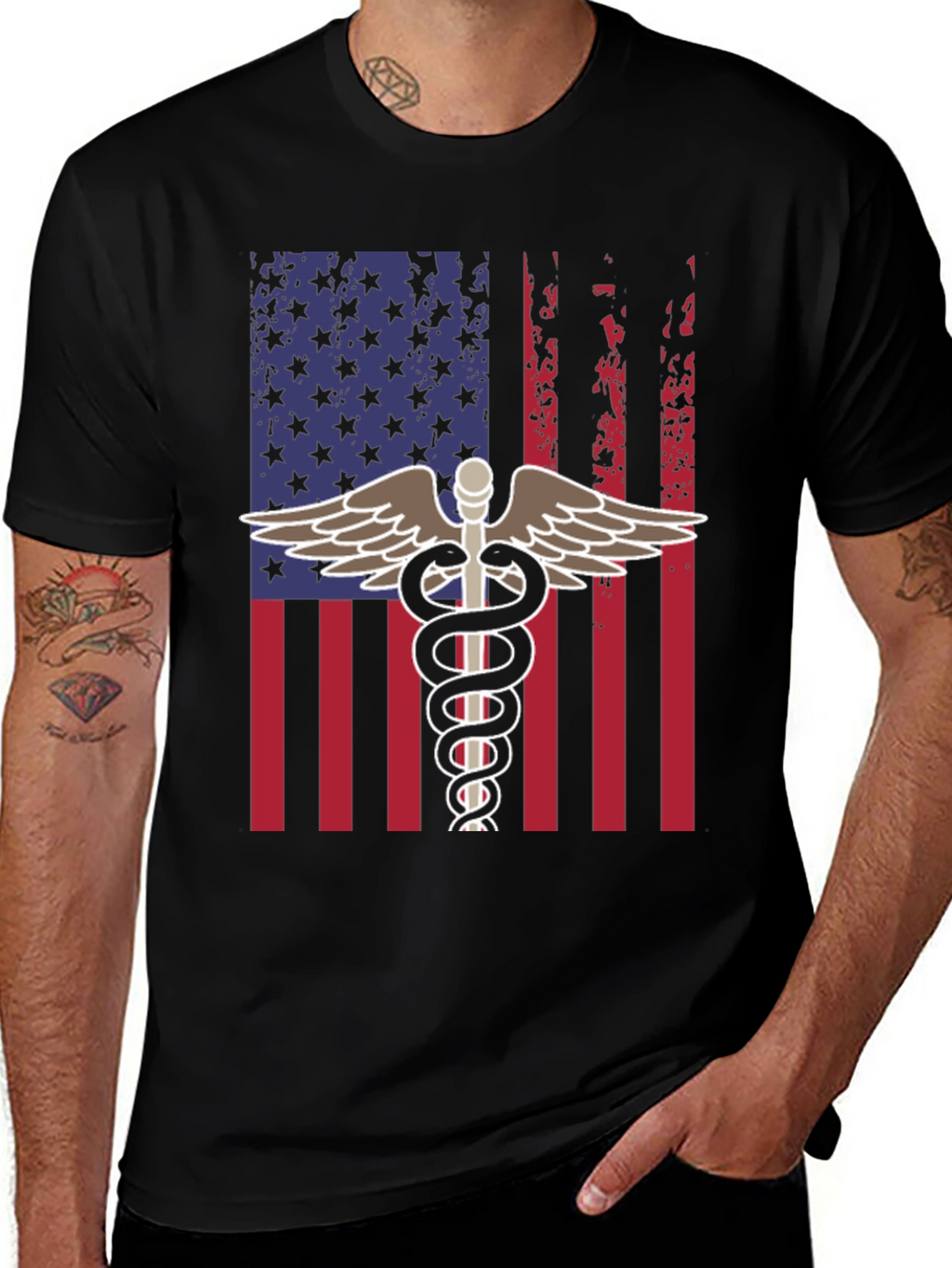 American Flag Caduceus T-Shirt - Patriotic Medical Apparel