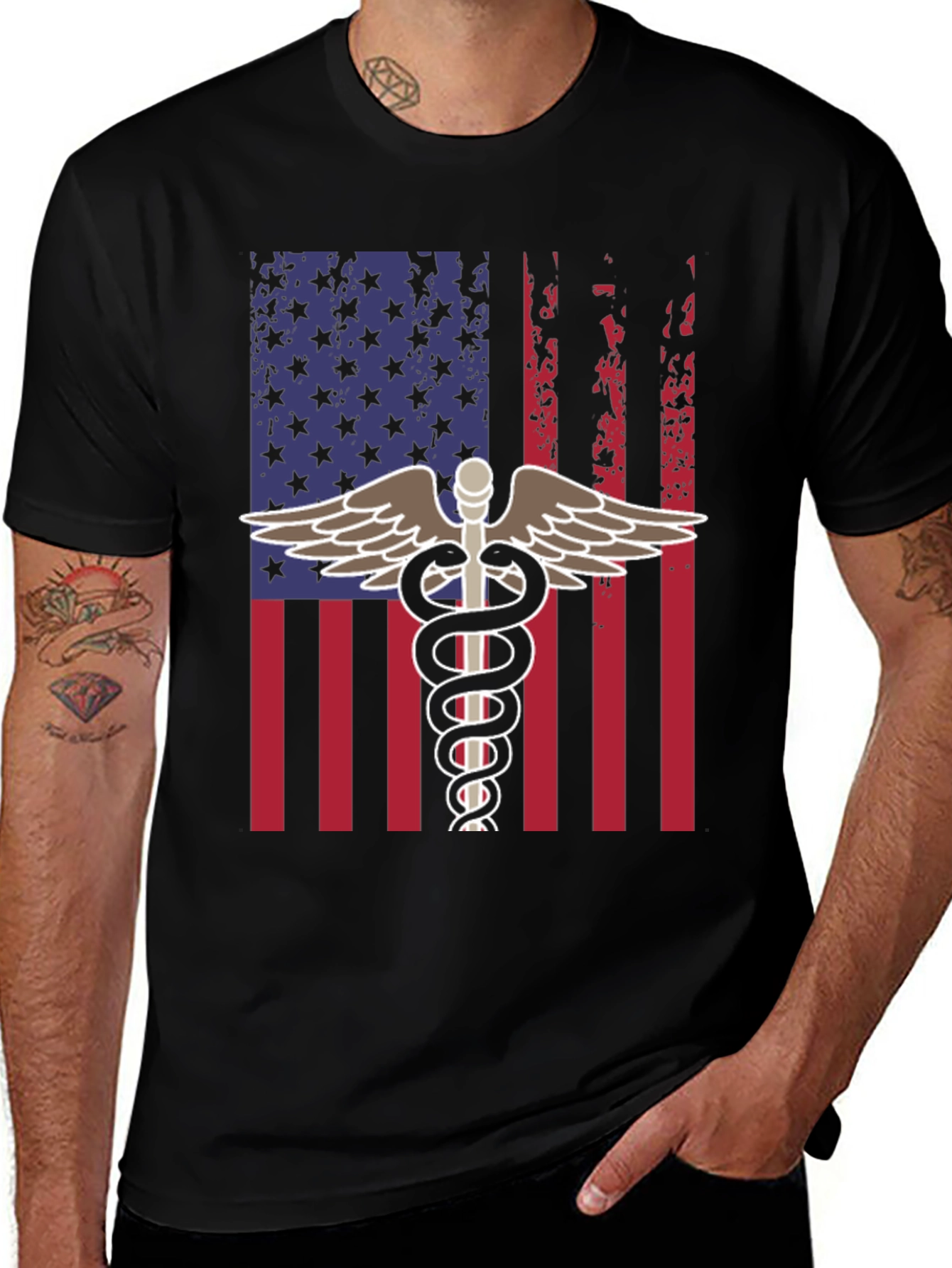 American Flag Caduceus T-Shirt - Patriotic Medical Apparel