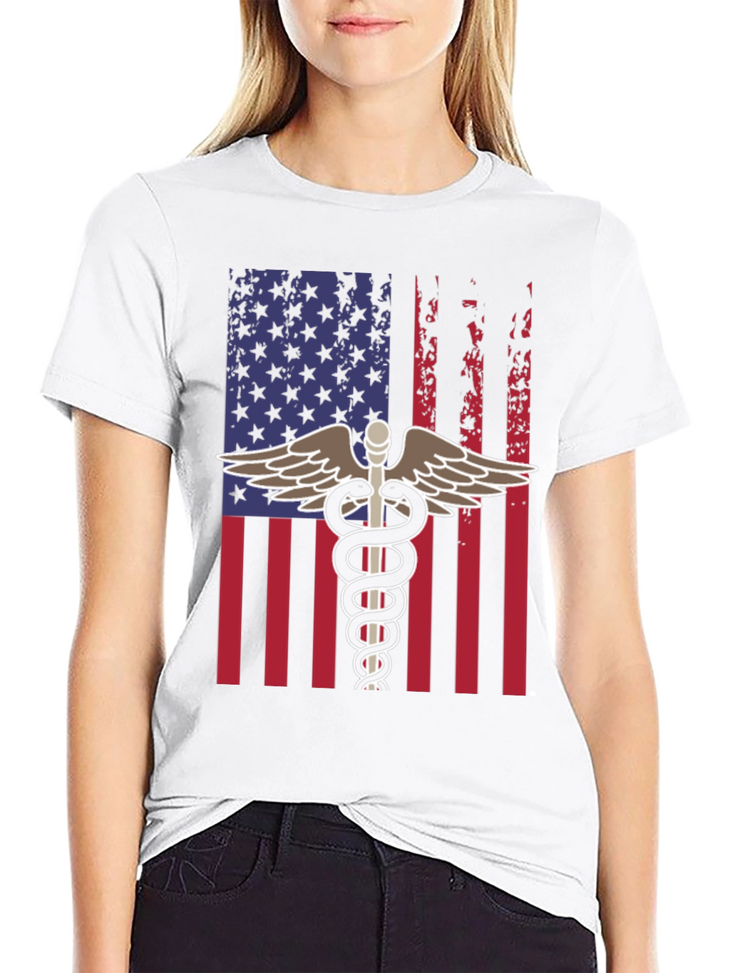 American Flag Caduceus T-Shirt - Patriotic Medical Apparel