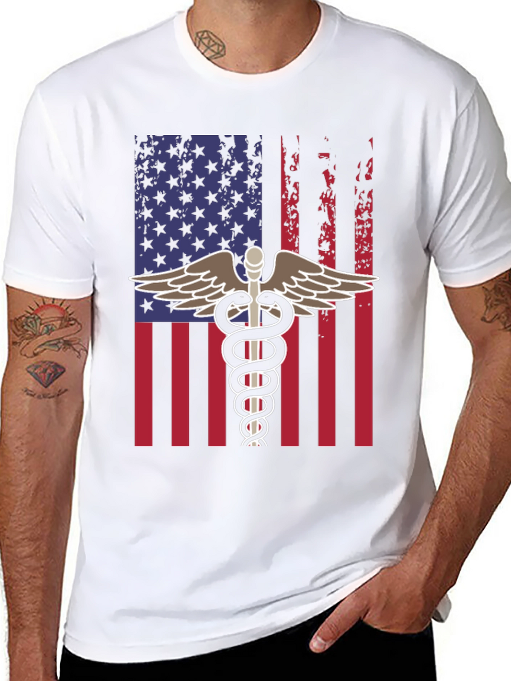 American Flag Caduceus T-Shirt - Patriotic Medical Apparel