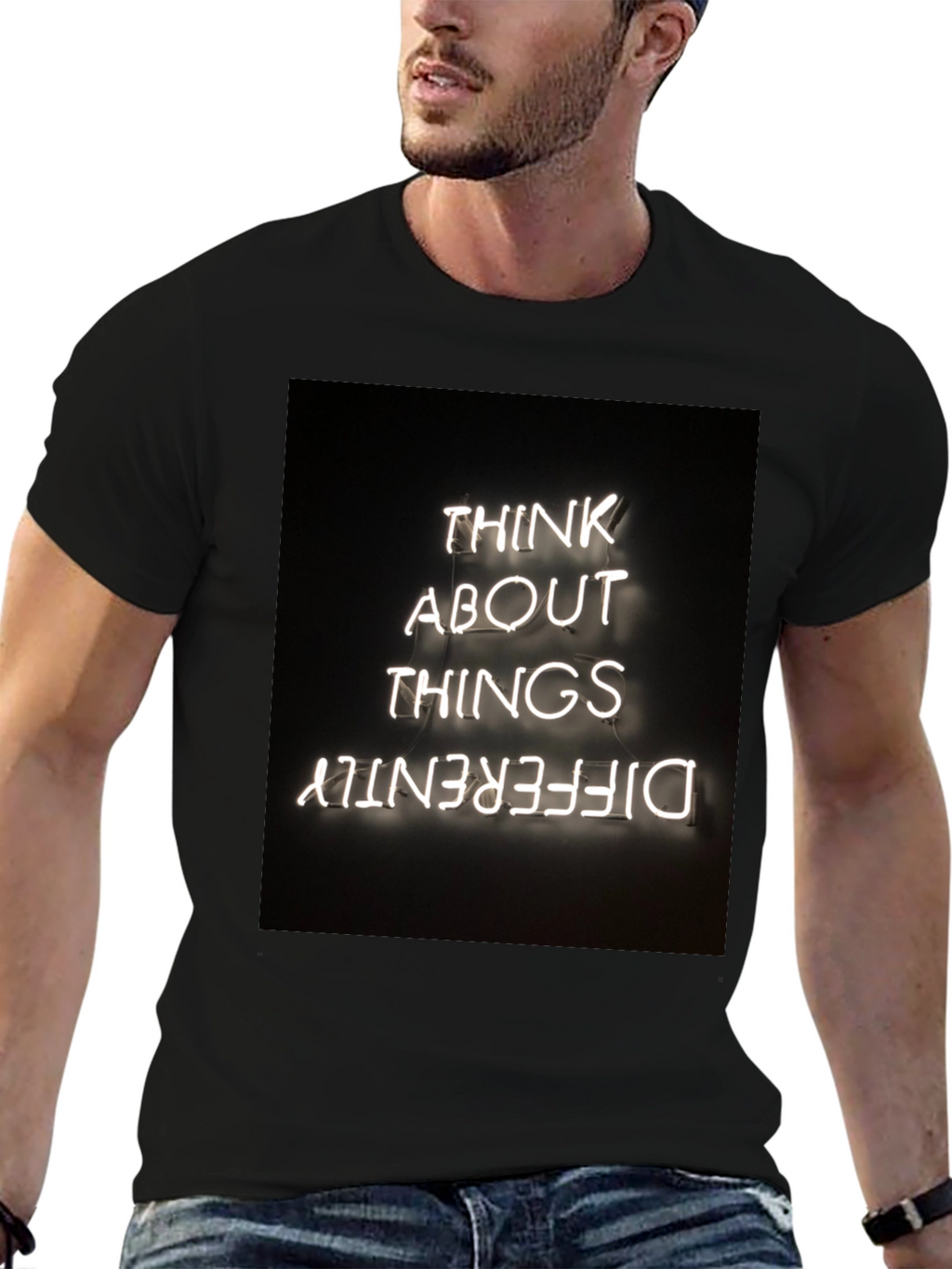 Think Differently Graphic Tee - Black Cotton Casual T-Shirt