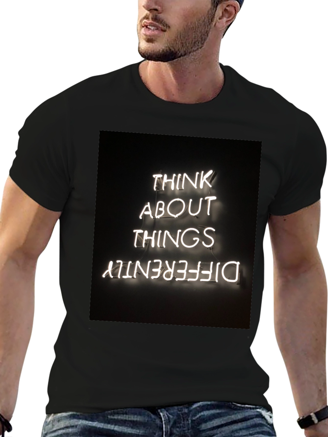 Think Differently Graphic Tee - Black Cotton Casual T-Shirt