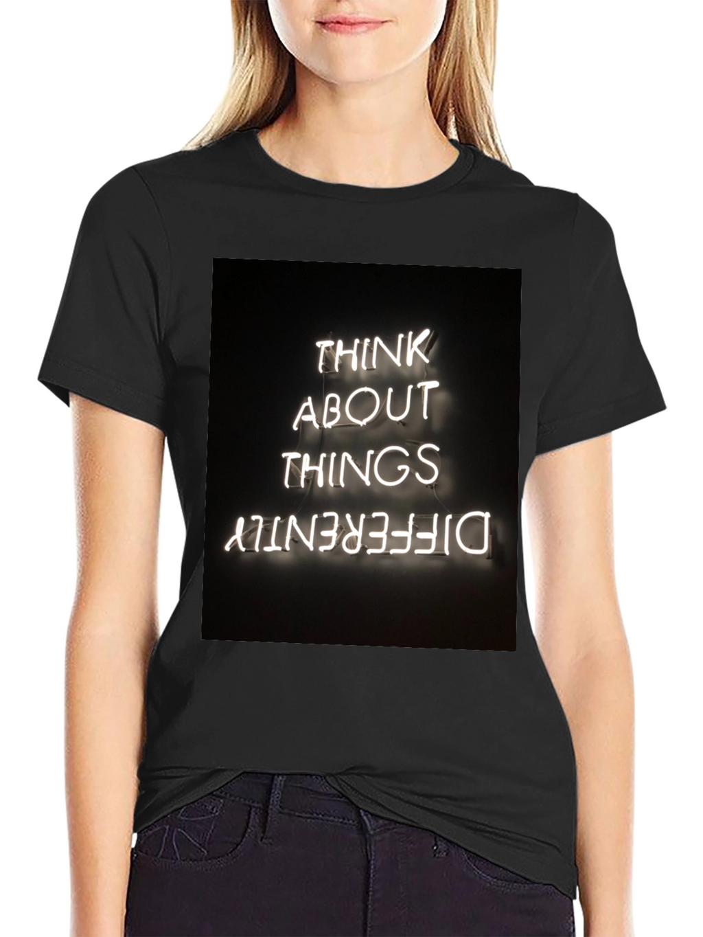 Think Differently Graphic Tee - Black Cotton Casual T-Shirt