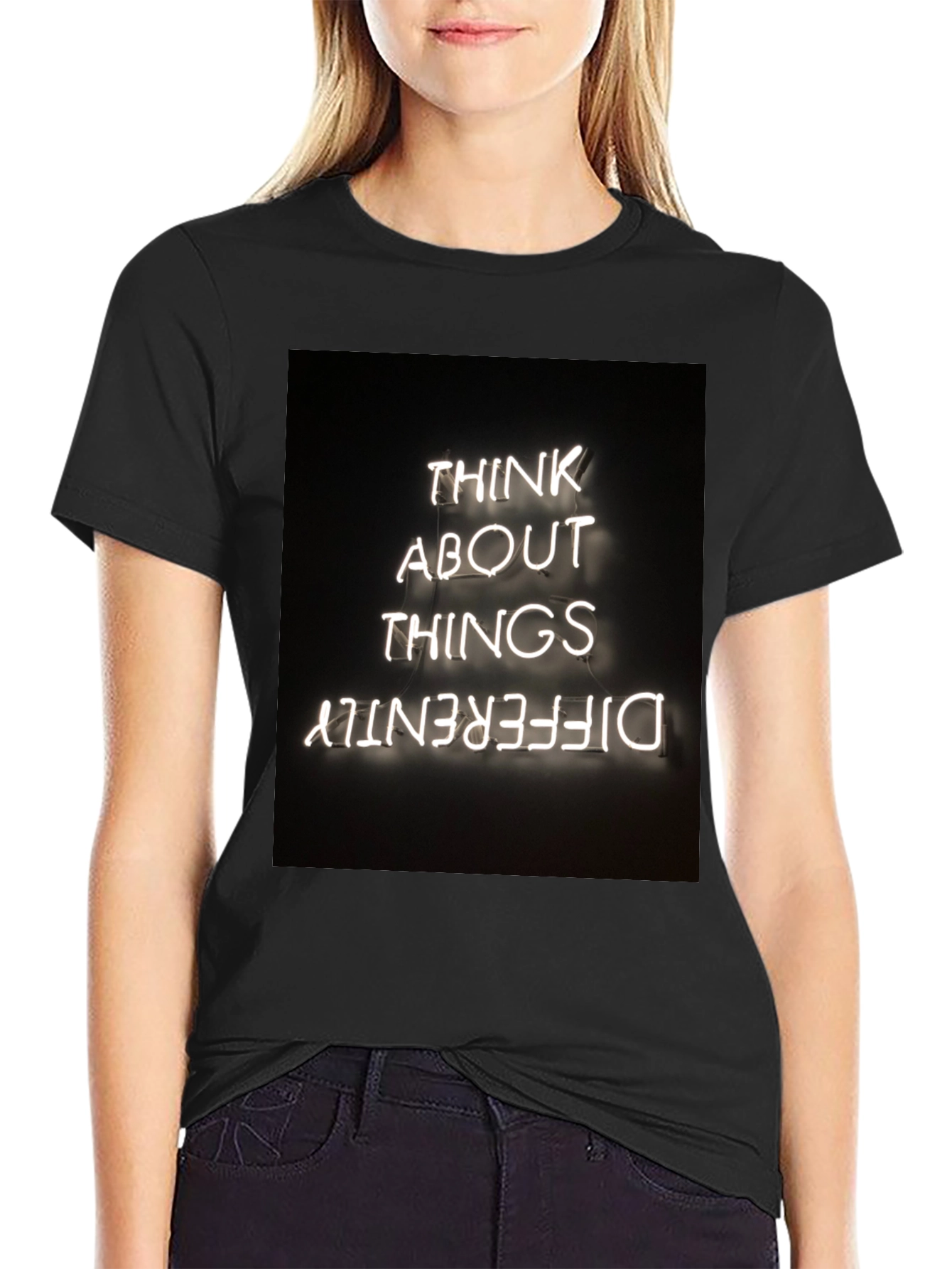 Think Differently Graphic Tee - Black Cotton Casual T-Shirt