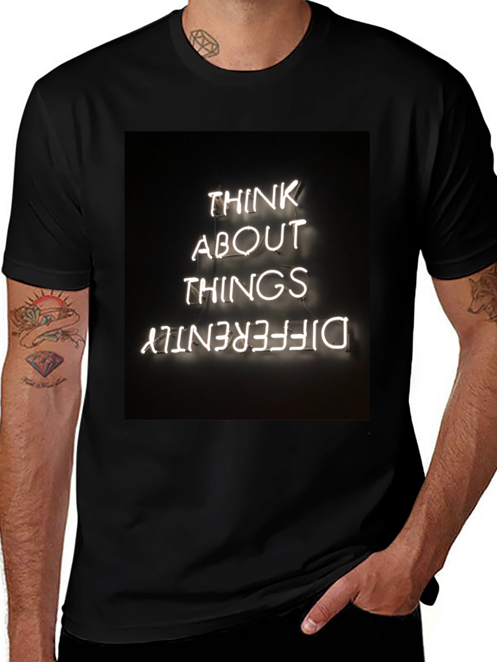 Think Differently Graphic Tee - Black Cotton Casual T-Shirt