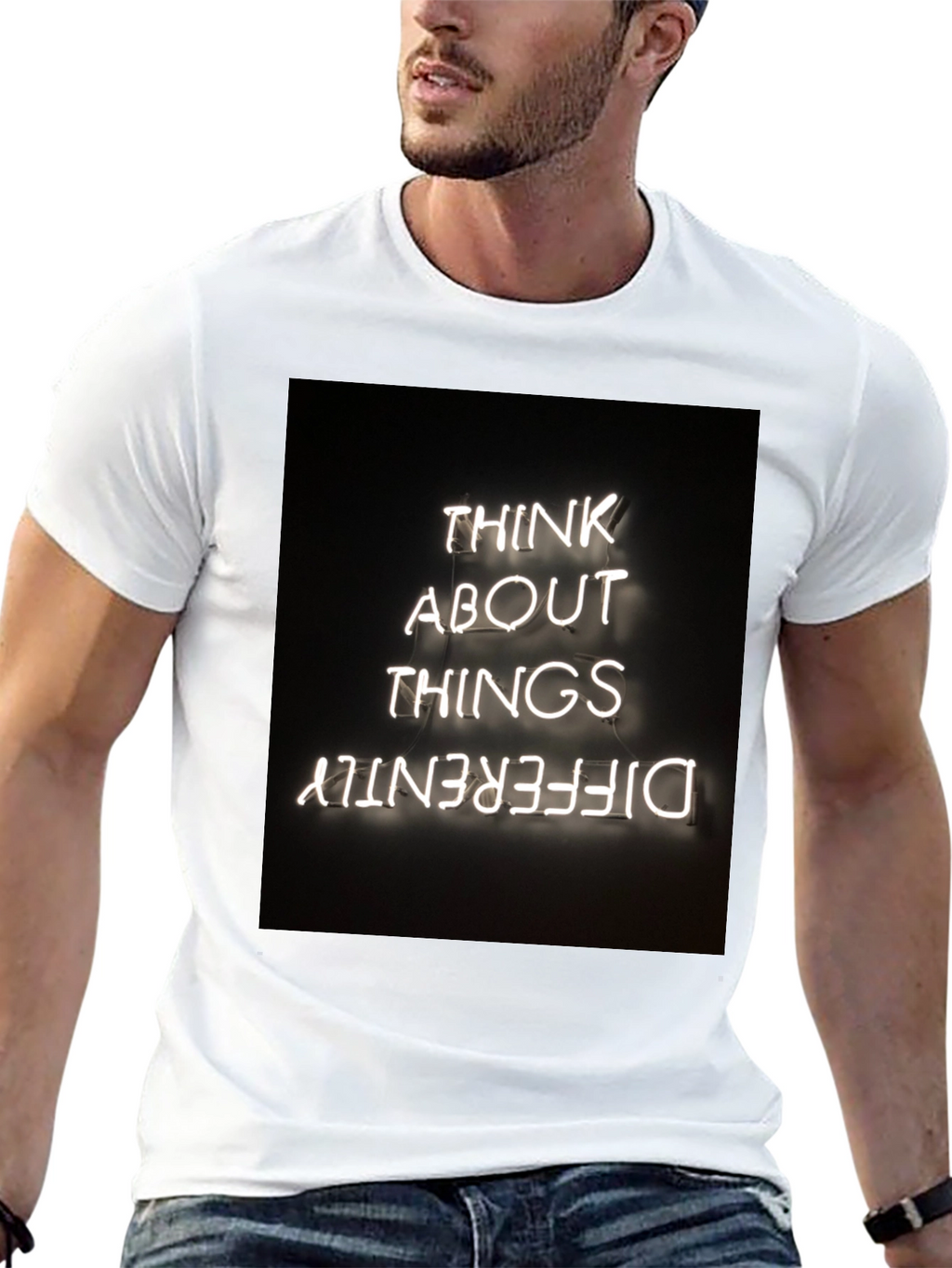 Think Differently Graphic Tee - Black Cotton Casual T-Shirt