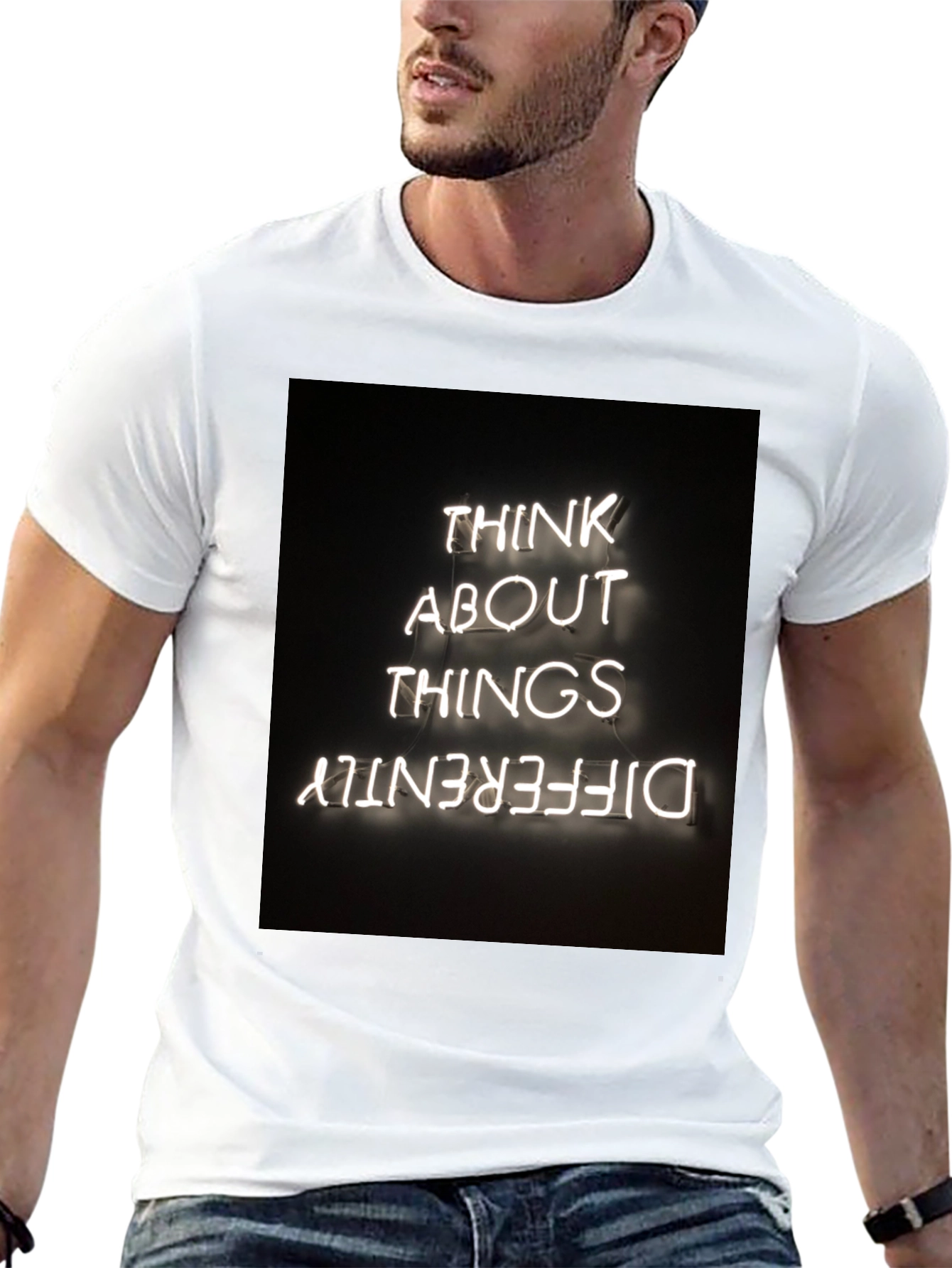 Think Differently Graphic Tee - Black Cotton Casual T-Shirt