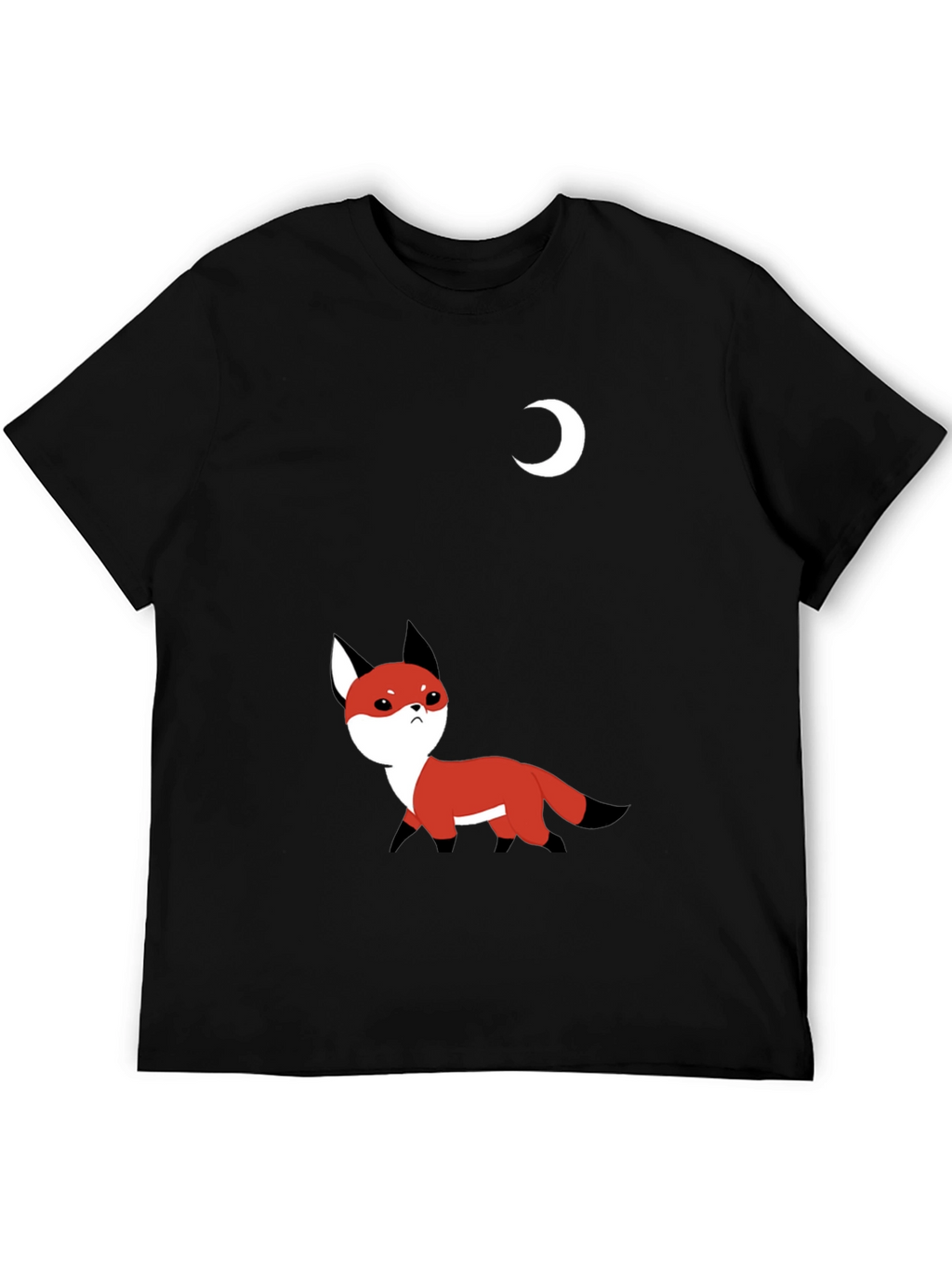 Cute Fox & Moon Graphic T-Shirt - Black
