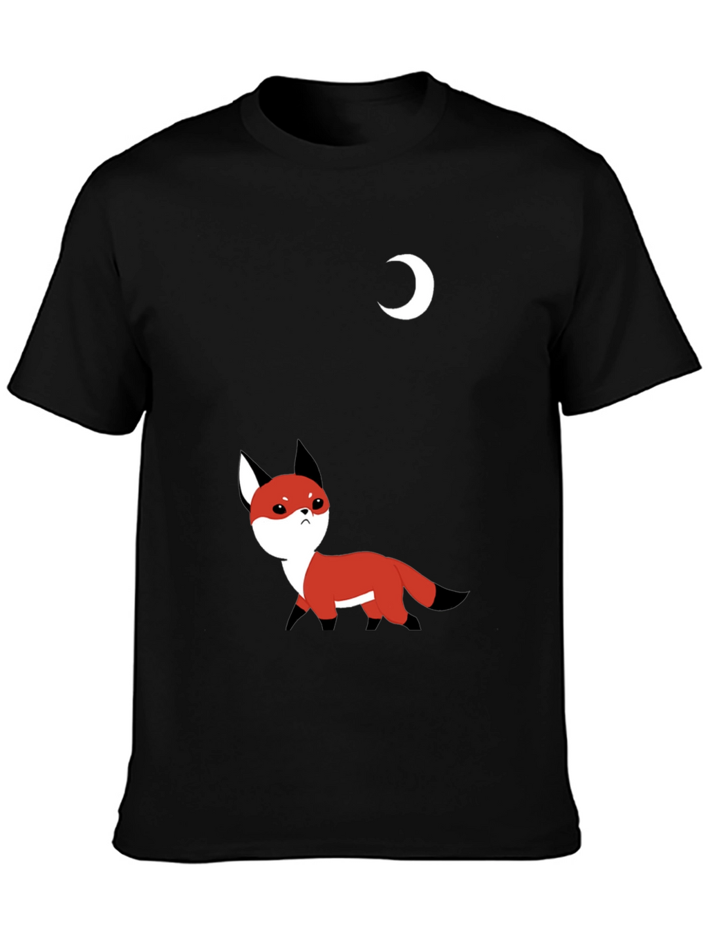Cute Fox & Moon Graphic T-Shirt - Black