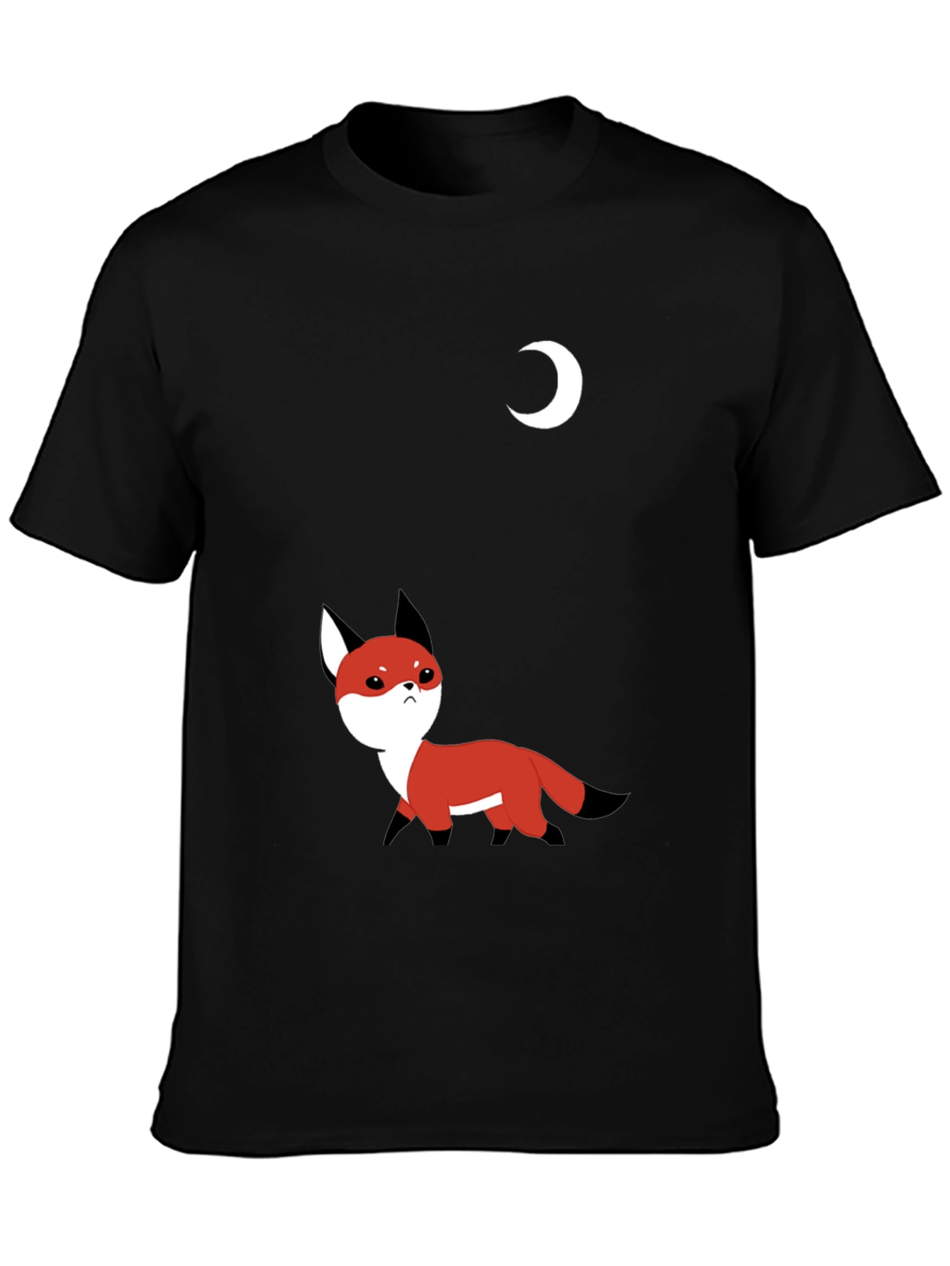 Cute Fox & Moon Graphic T-Shirt - Black