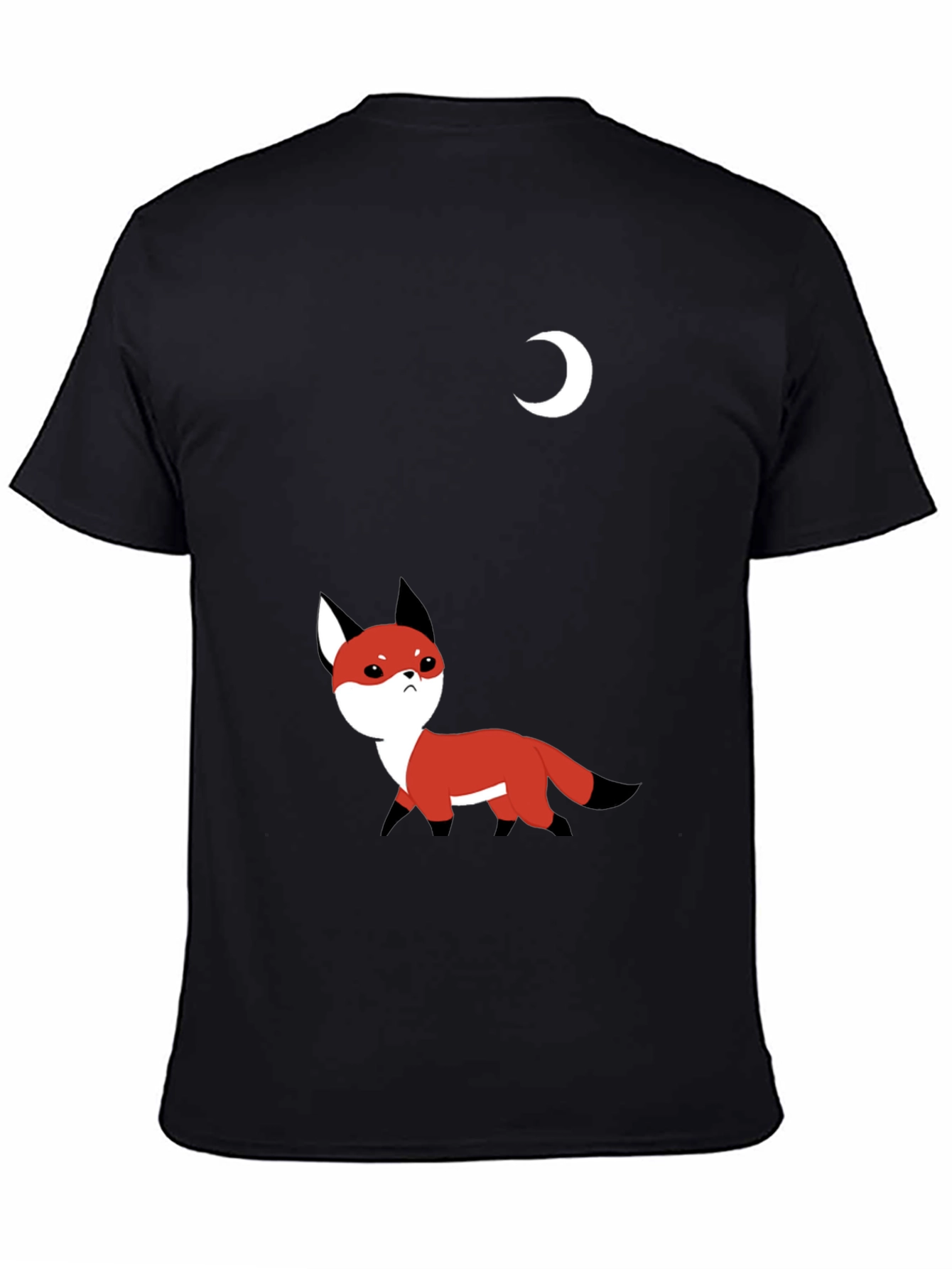 Cute Fox & Moon Graphic T-Shirt - Black