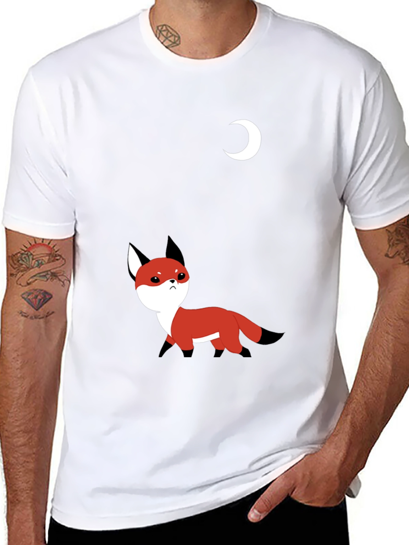 Cute Fox & Moon Graphic T-Shirt - Black