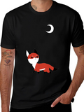 Cute Fox & Moon Graphic T-Shirt - Black