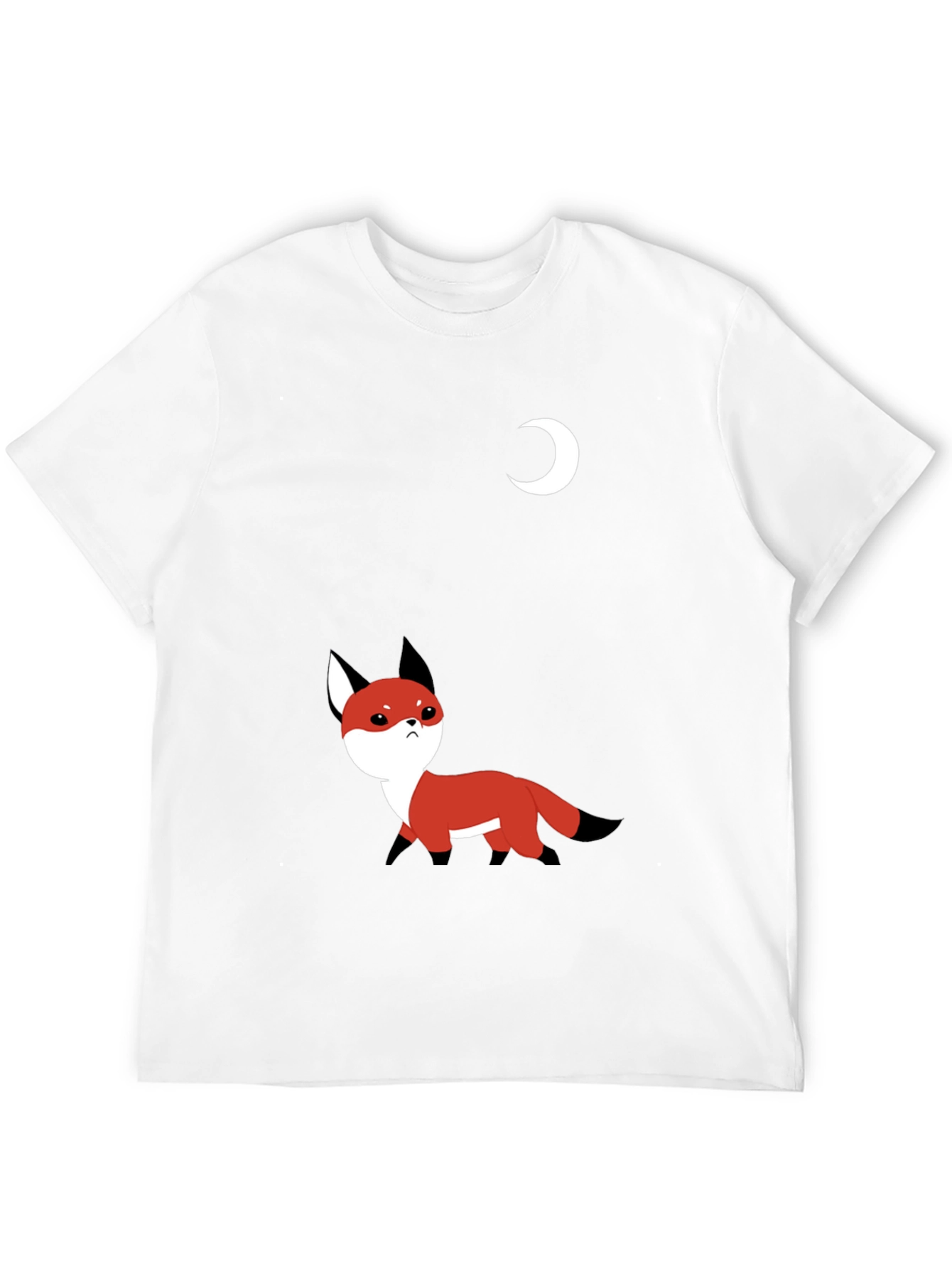 Cute Fox & Moon Graphic T-Shirt - Black