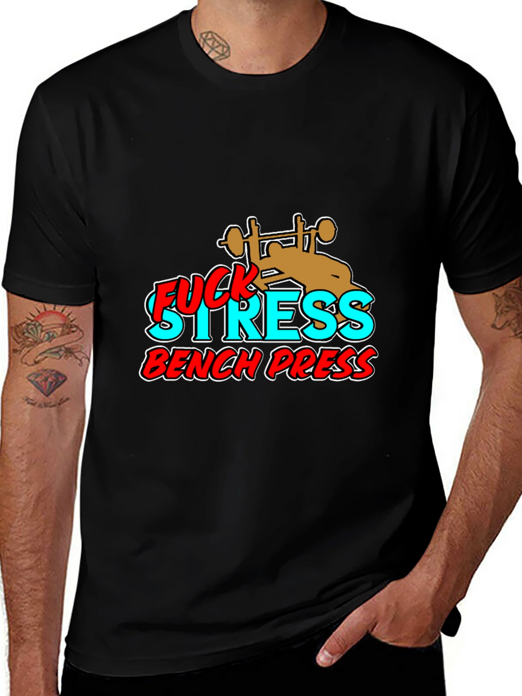 Fuck Stress Bench Press Black Graphic Tee