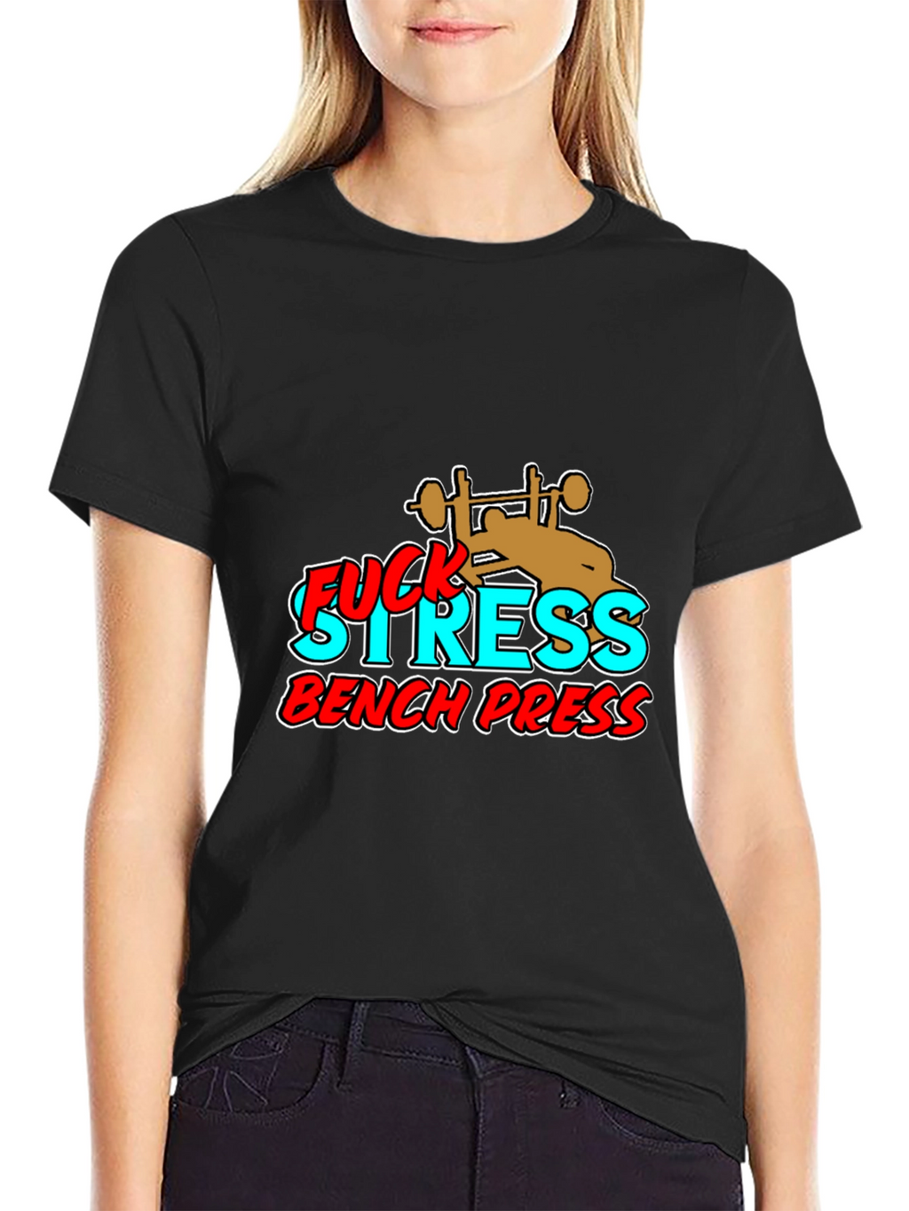Fuck Stress Bench Press Black Graphic Tee