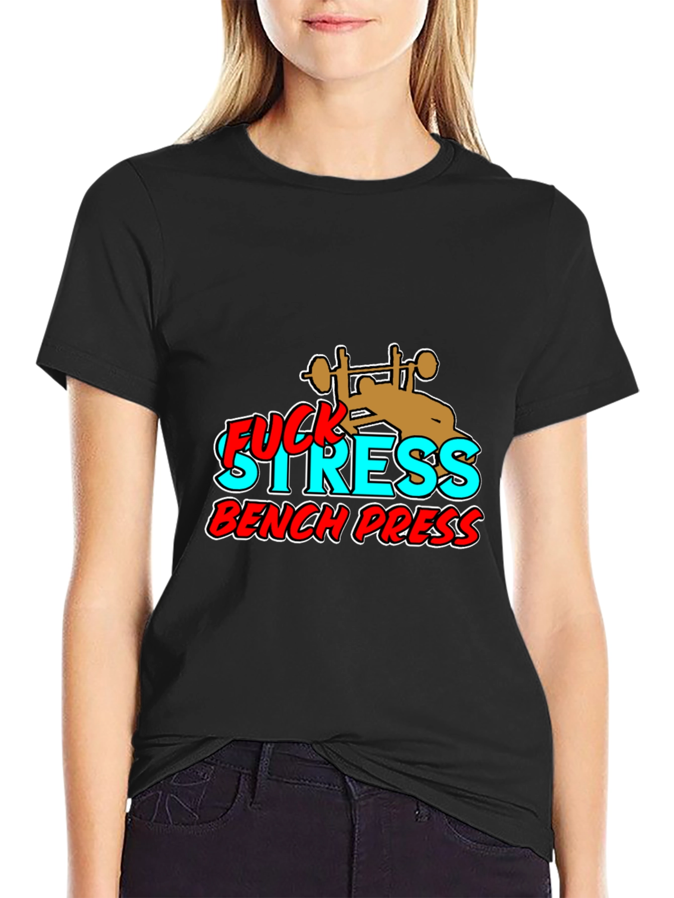 Fuck Stress Bench Press Black Graphic Tee