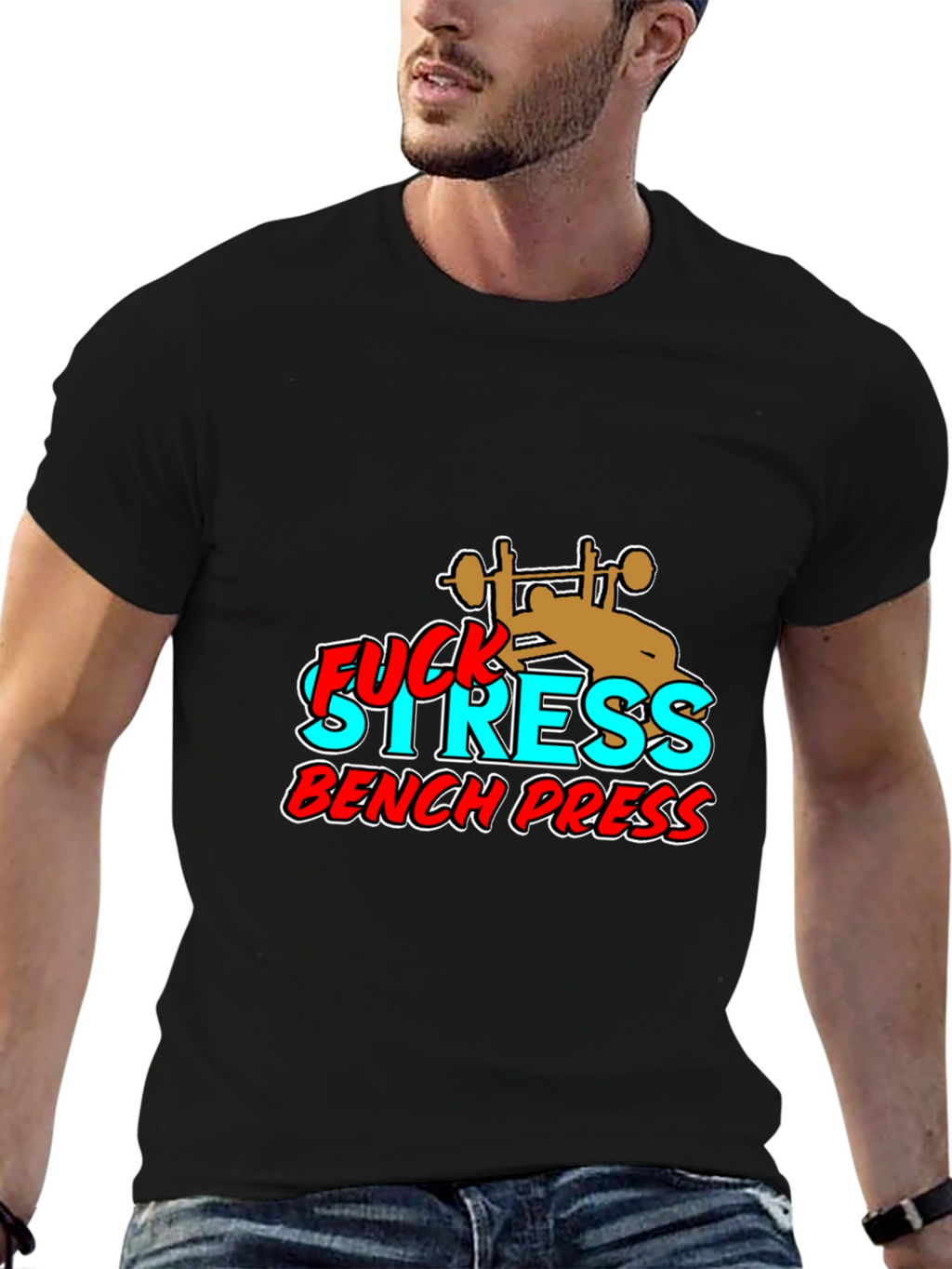 Fuck Stress Bench Press Black Graphic Tee