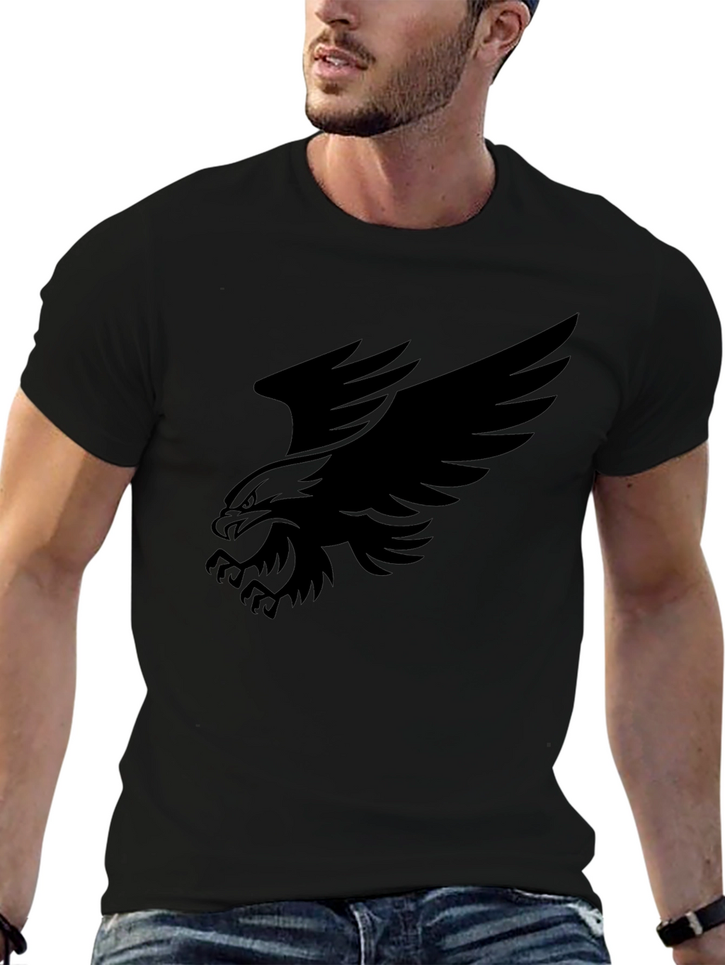 Bold Eagle Graphic Tee - Black Cotton Comfort