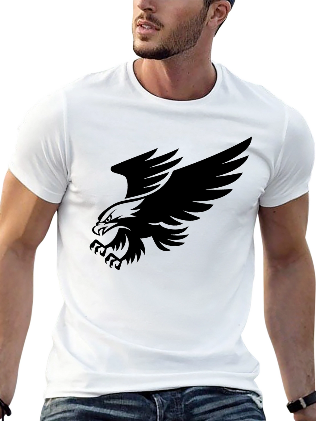 Bold Eagle Graphic Tee - Black Cotton Comfort
