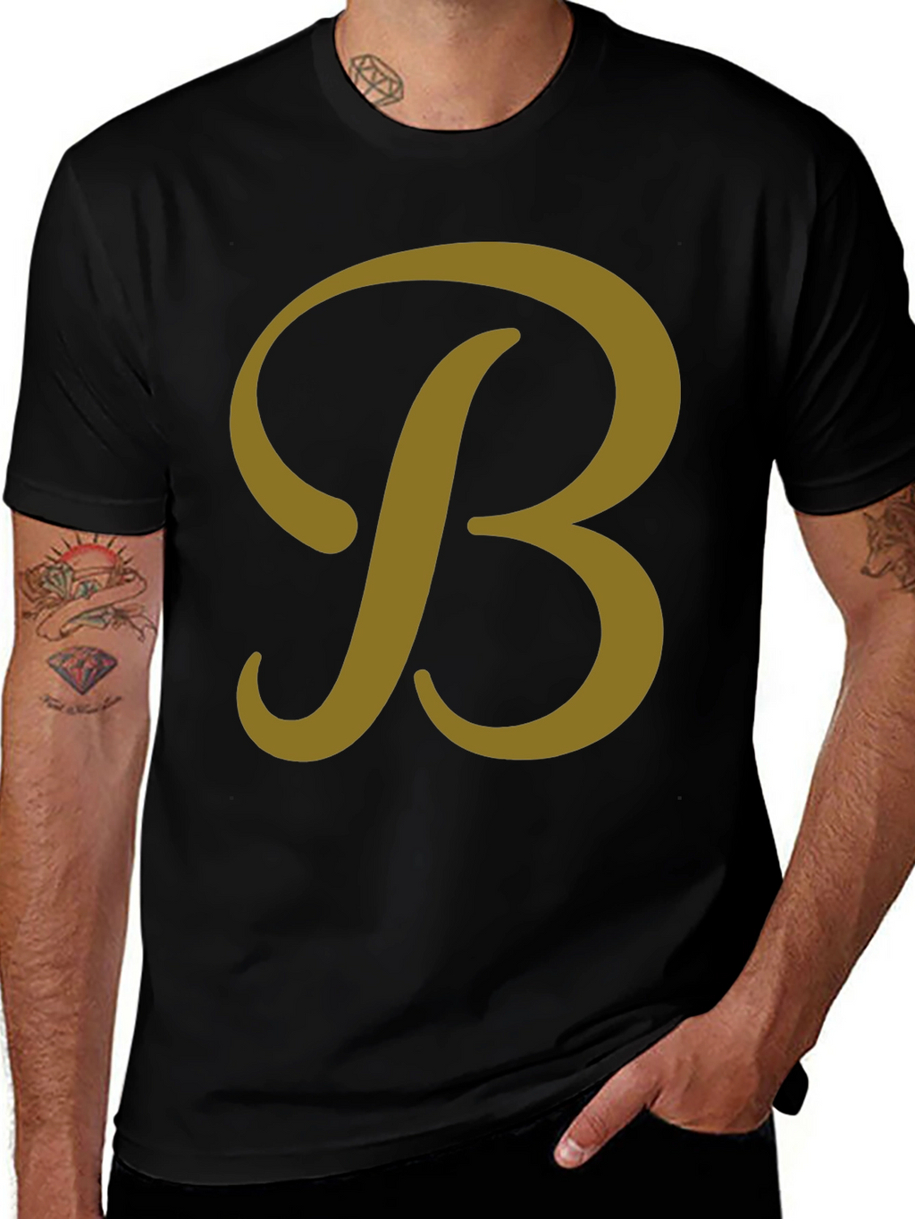 Letter B Graphic Tee - Casual Black T-Shirt