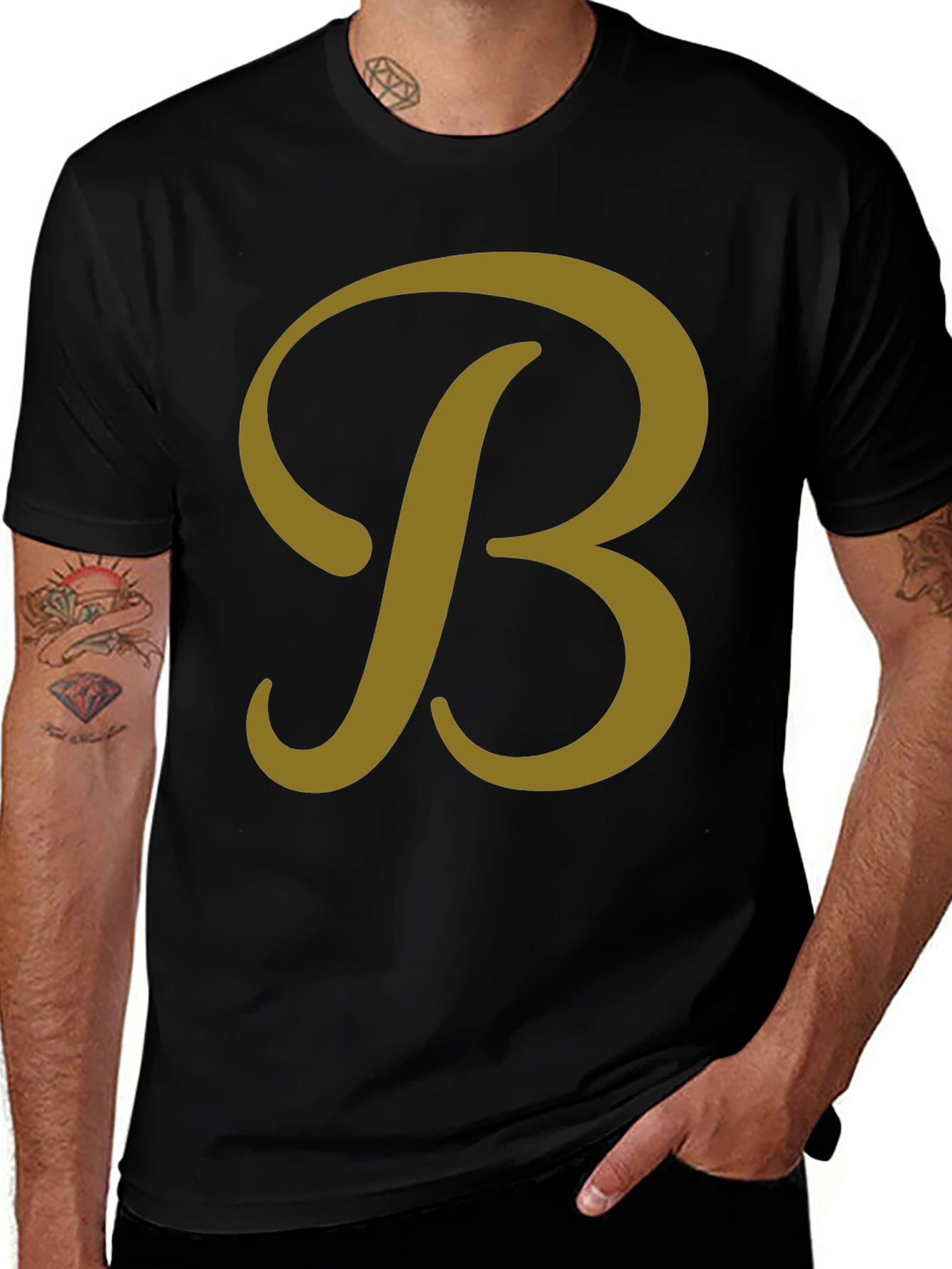 Letter B Graphic Tee - Casual Black T-Shirt