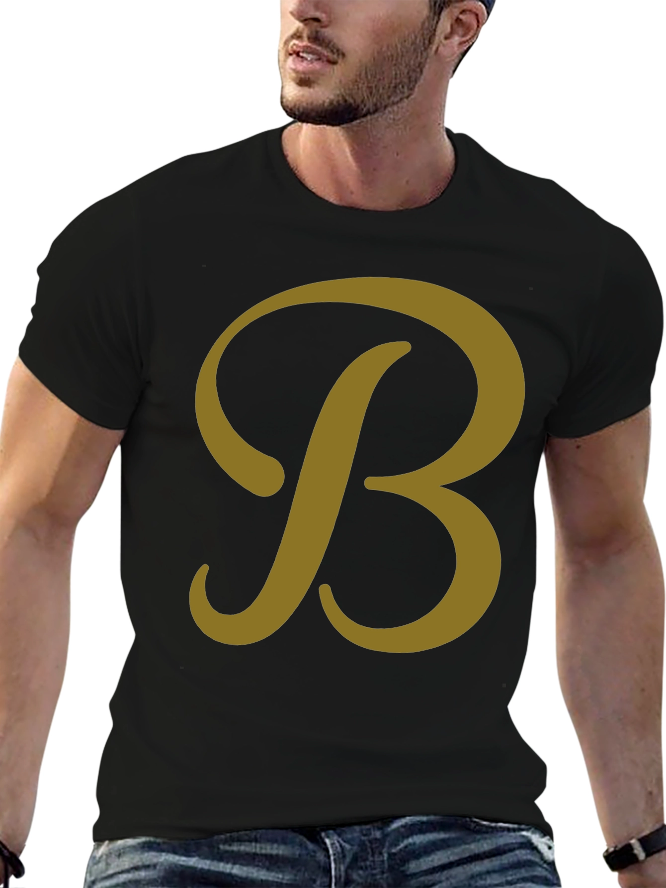 Letter B Graphic Tee - Casual Black T-Shirt