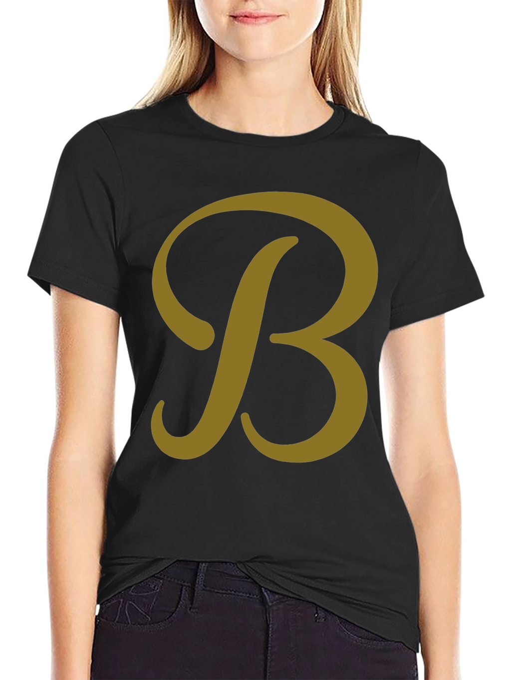 Letter B Graphic Tee - Casual Black T-Shirt