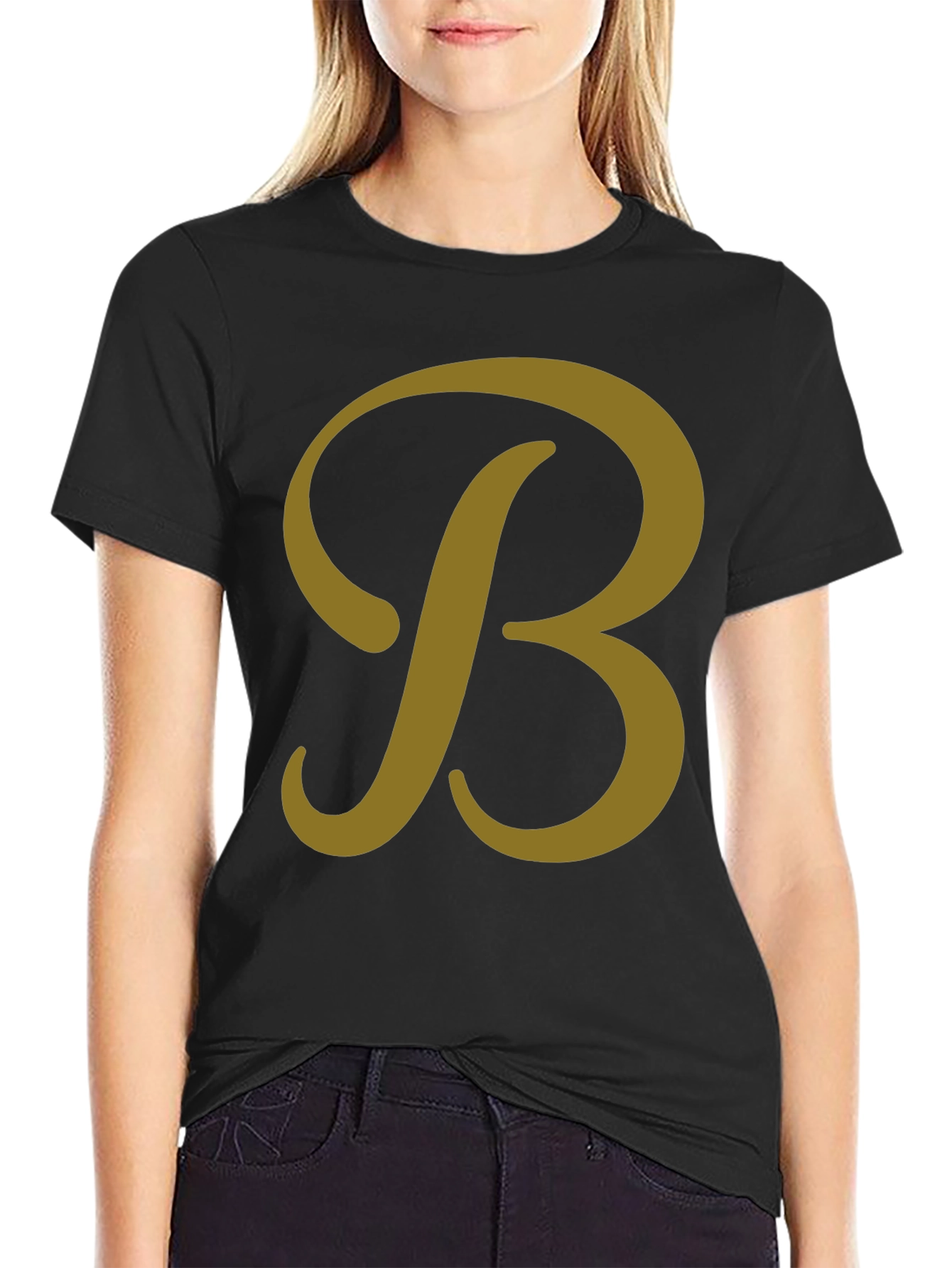 Letter B Graphic Tee - Casual Black T-Shirt