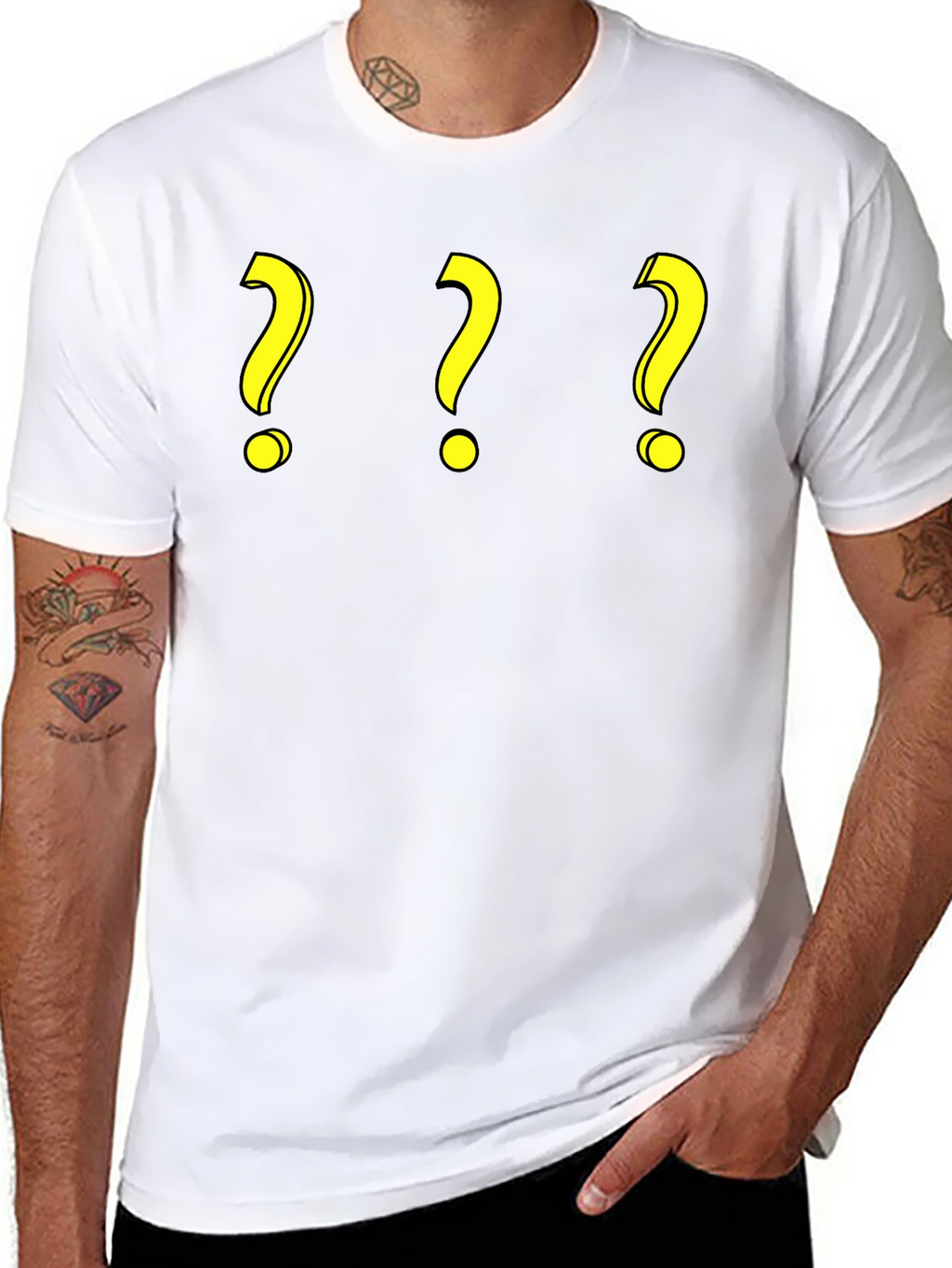 Question Mark T-Shirt - Three Yellow Symbols