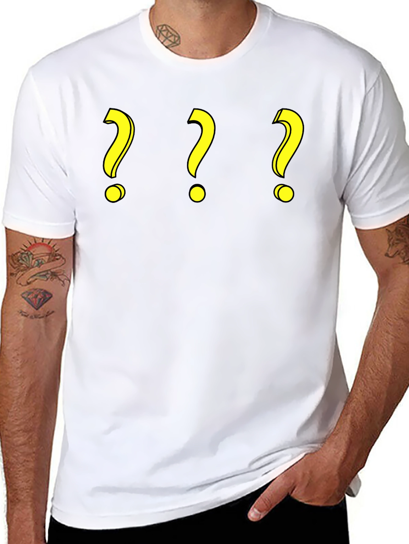 Question Mark T-Shirt - Three Yellow Symbols