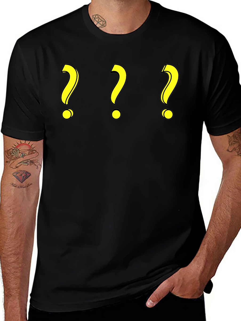 Question Mark T-Shirt - Three Yellow Symbols