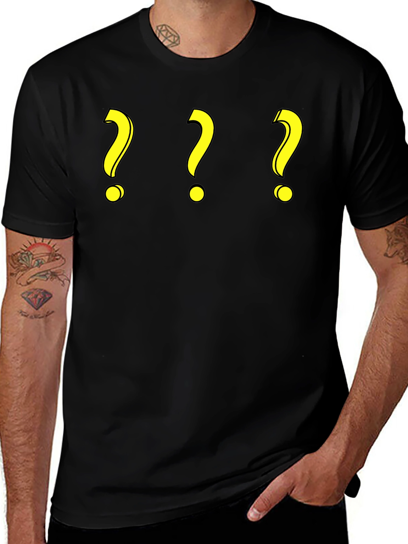 Question Mark T-Shirt - Three Yellow Symbols