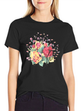Floral Bouquet Graphic Tee - Stylish Black T-Shirt
