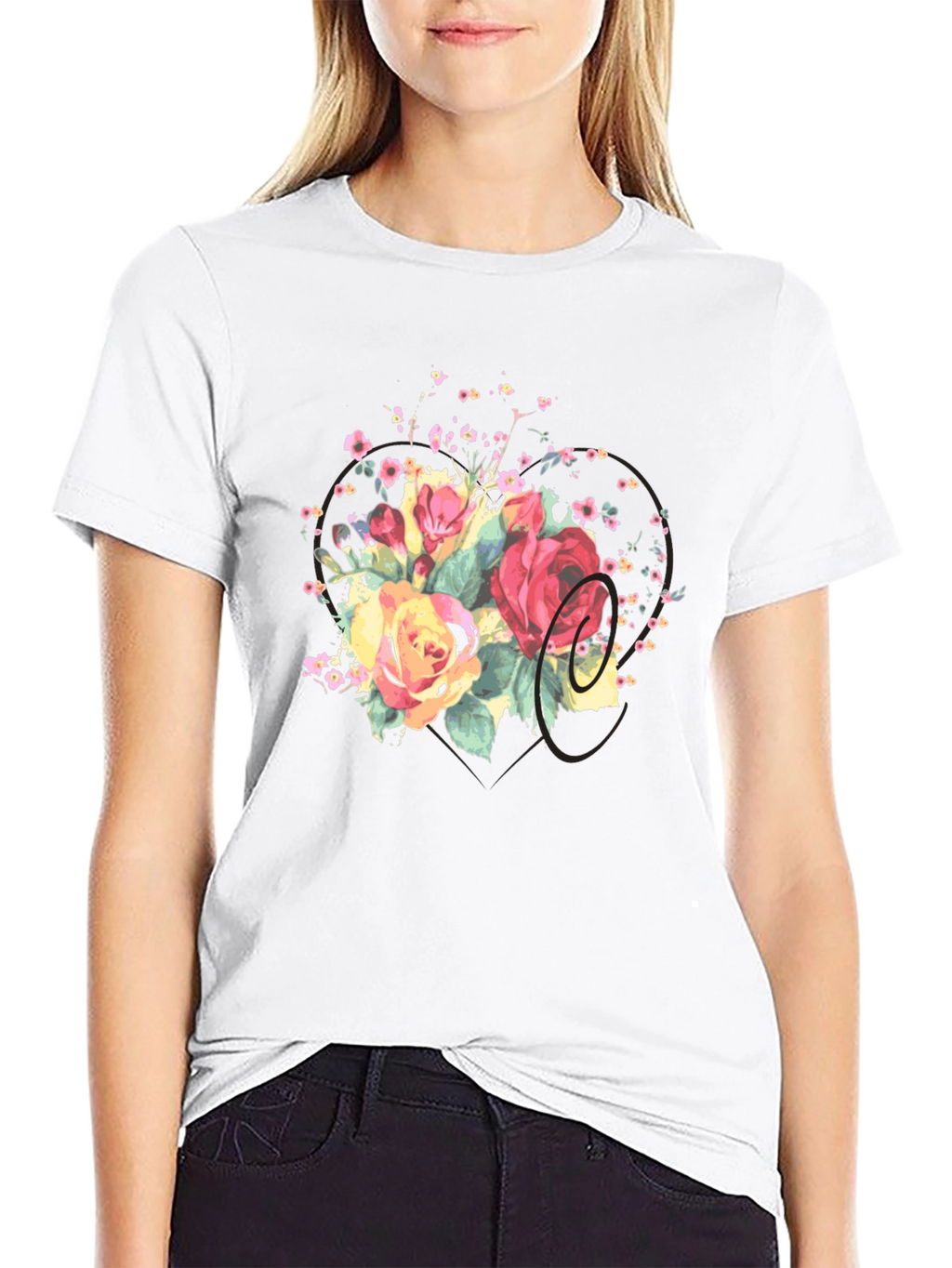 Floral Bouquet Graphic Tee - Stylish Black T-Shirt
