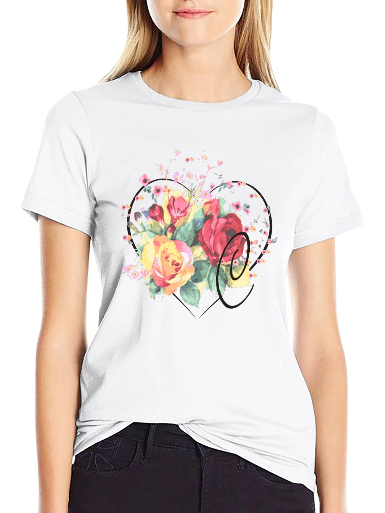 Floral Bouquet Graphic Tee - Stylish Black T-Shirt