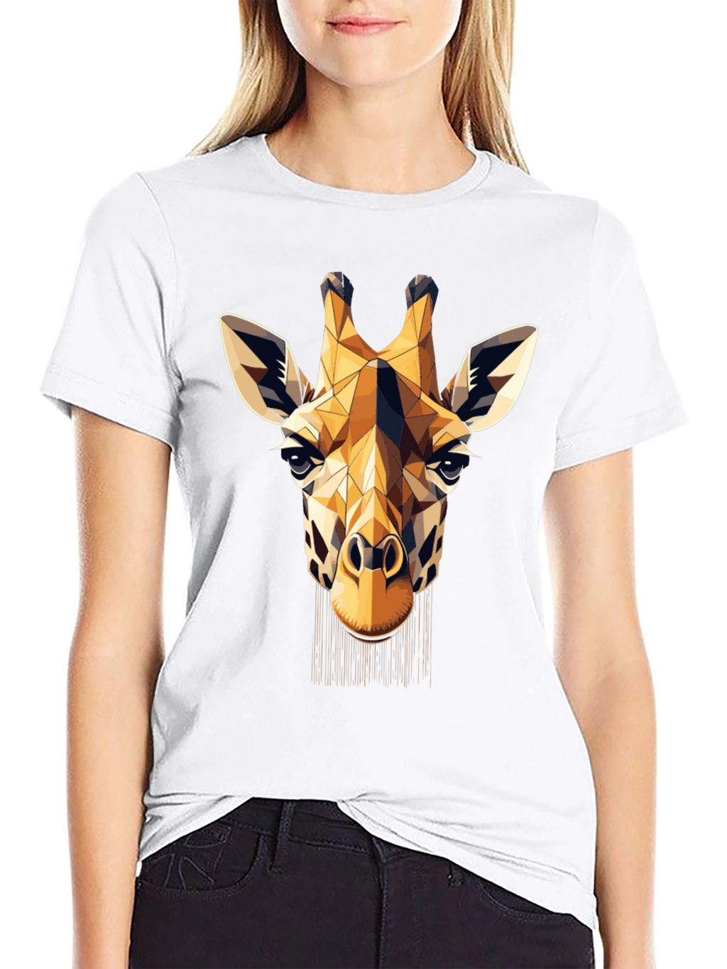 Geometric Giraffe Print Black T-Shirt