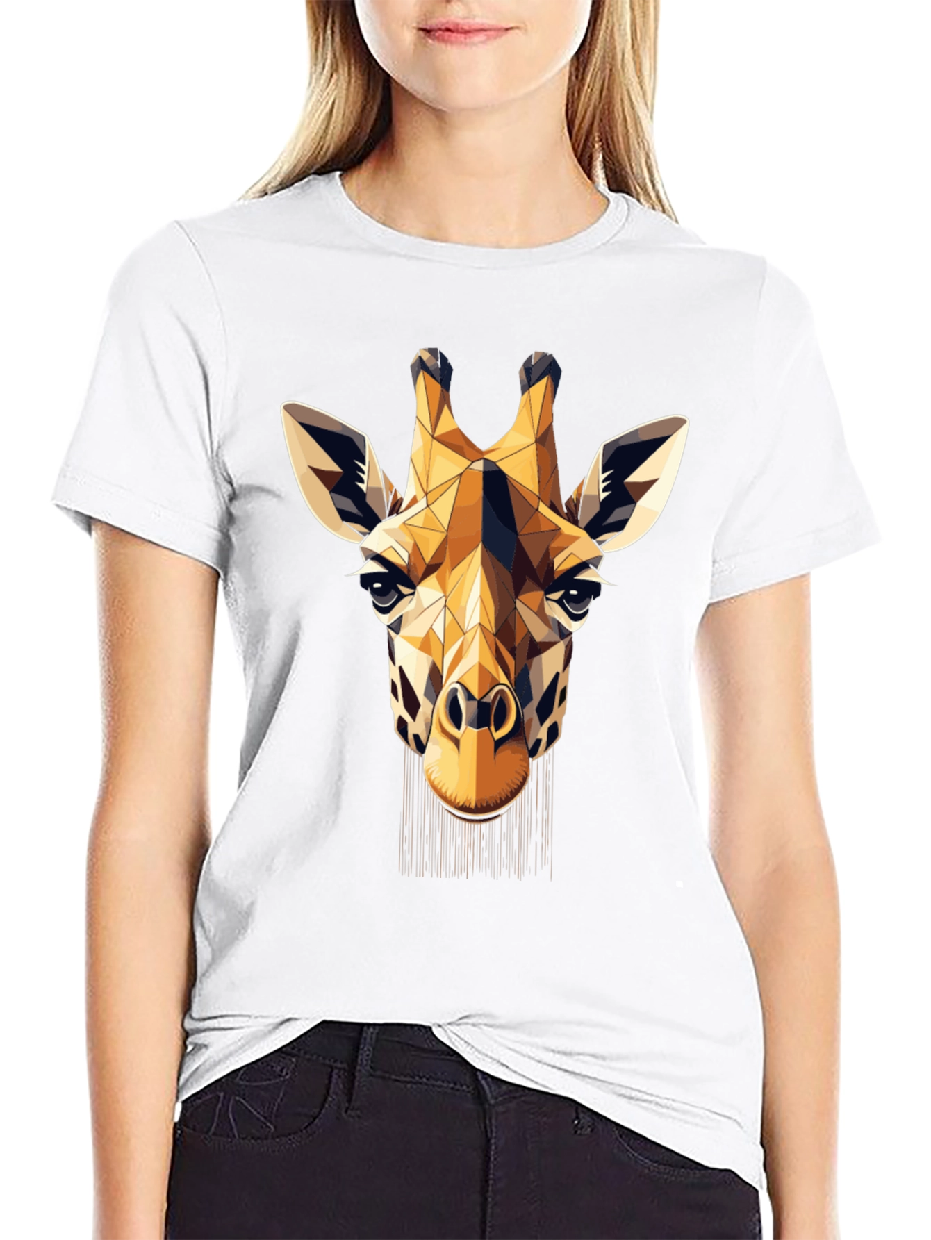 Geometric Giraffe Print Black T-Shirt