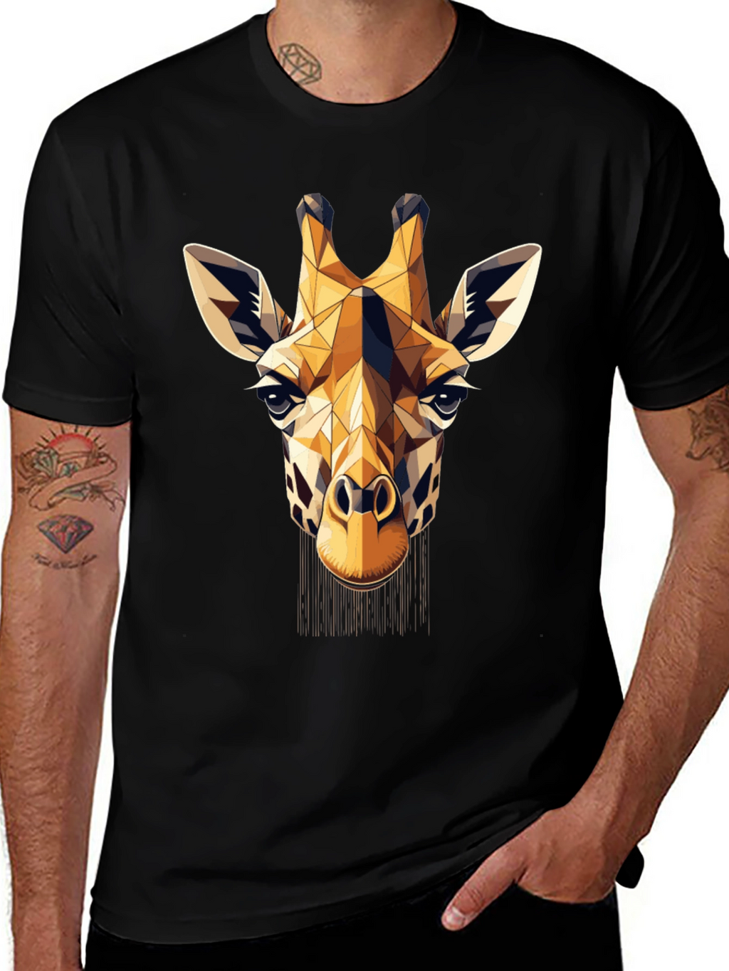 Geometric Giraffe Print Black T-Shirt