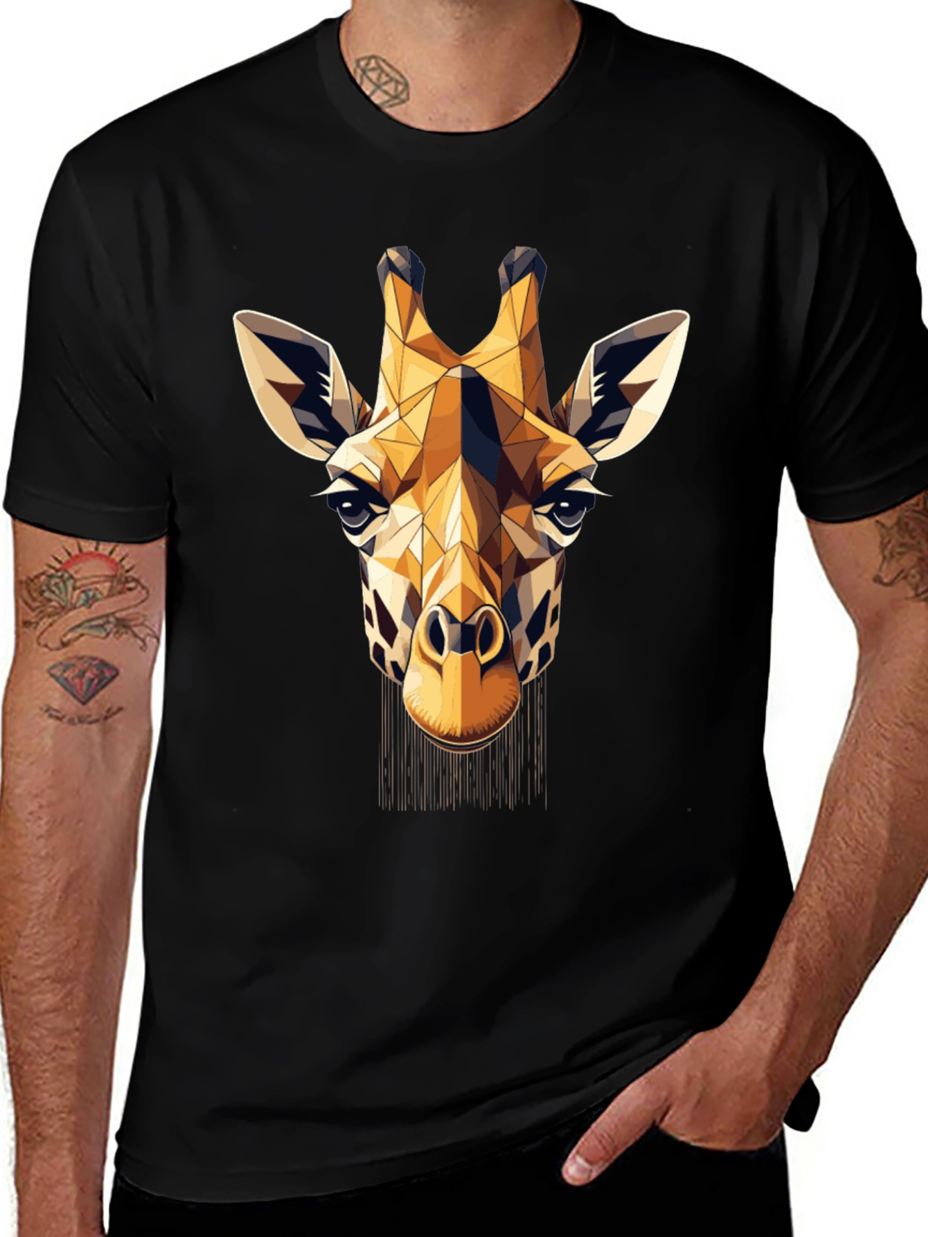 Geometric Giraffe Print Black T-Shirt