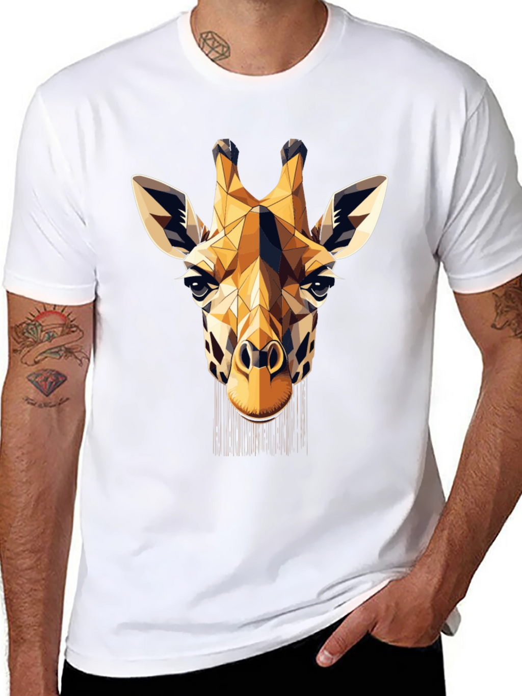 Geometric Giraffe Print Black T-Shirt