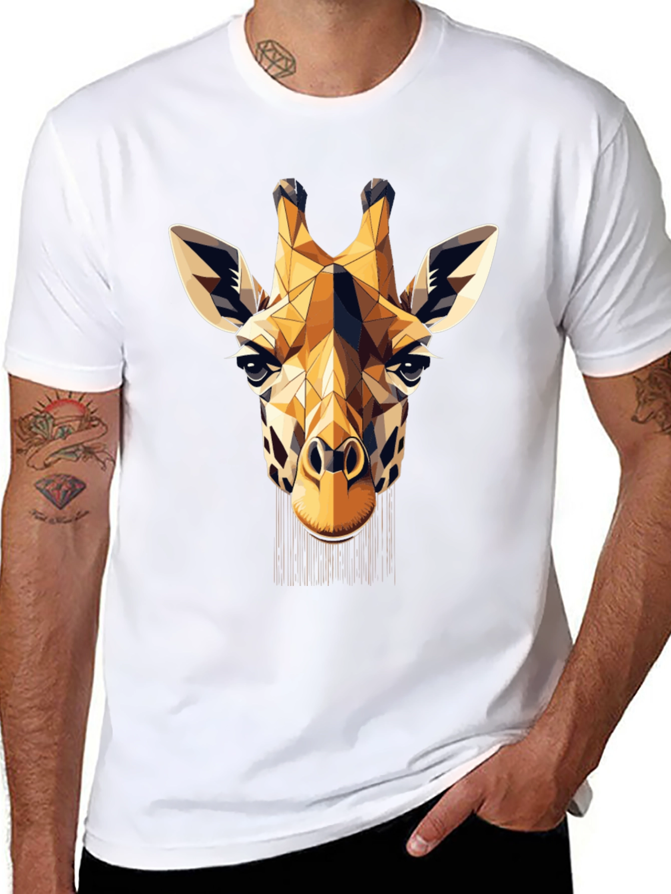 Geometric Giraffe Print Black T-Shirt
