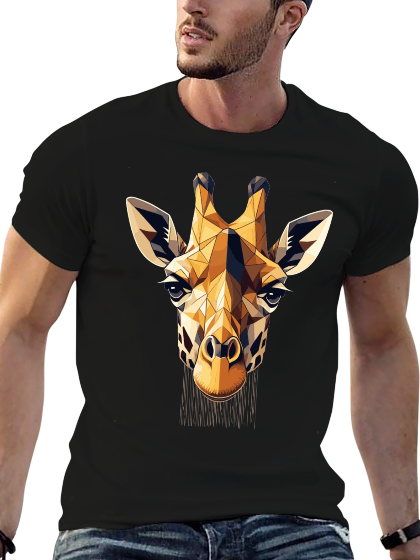Geometric Giraffe Print Black T-Shirt