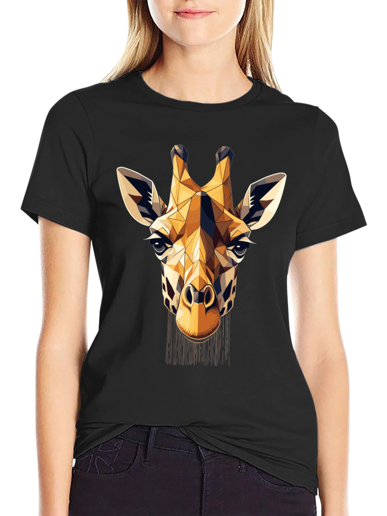 Geometric Giraffe Print Black T-Shirt