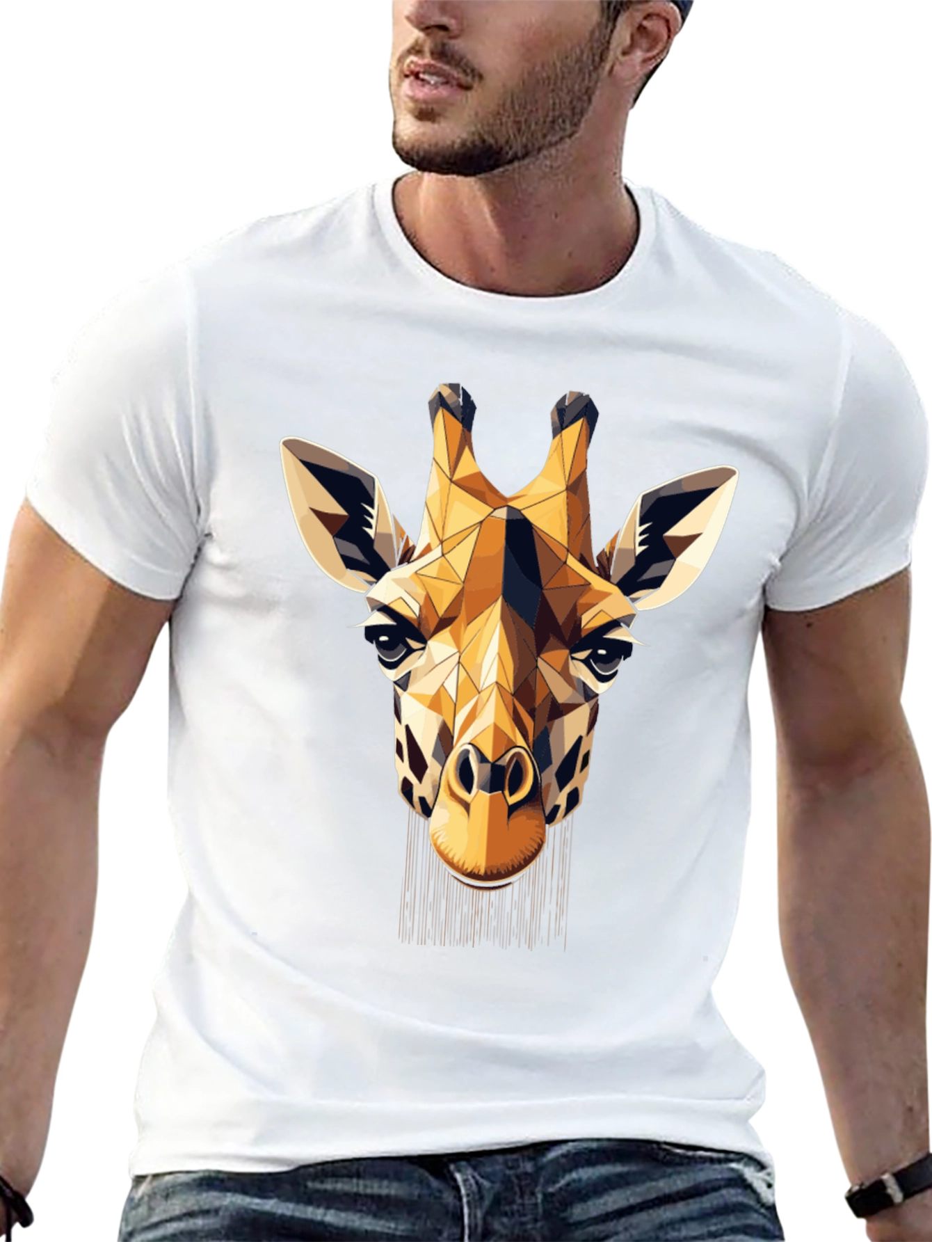 Geometric Giraffe Print Black T-Shirt