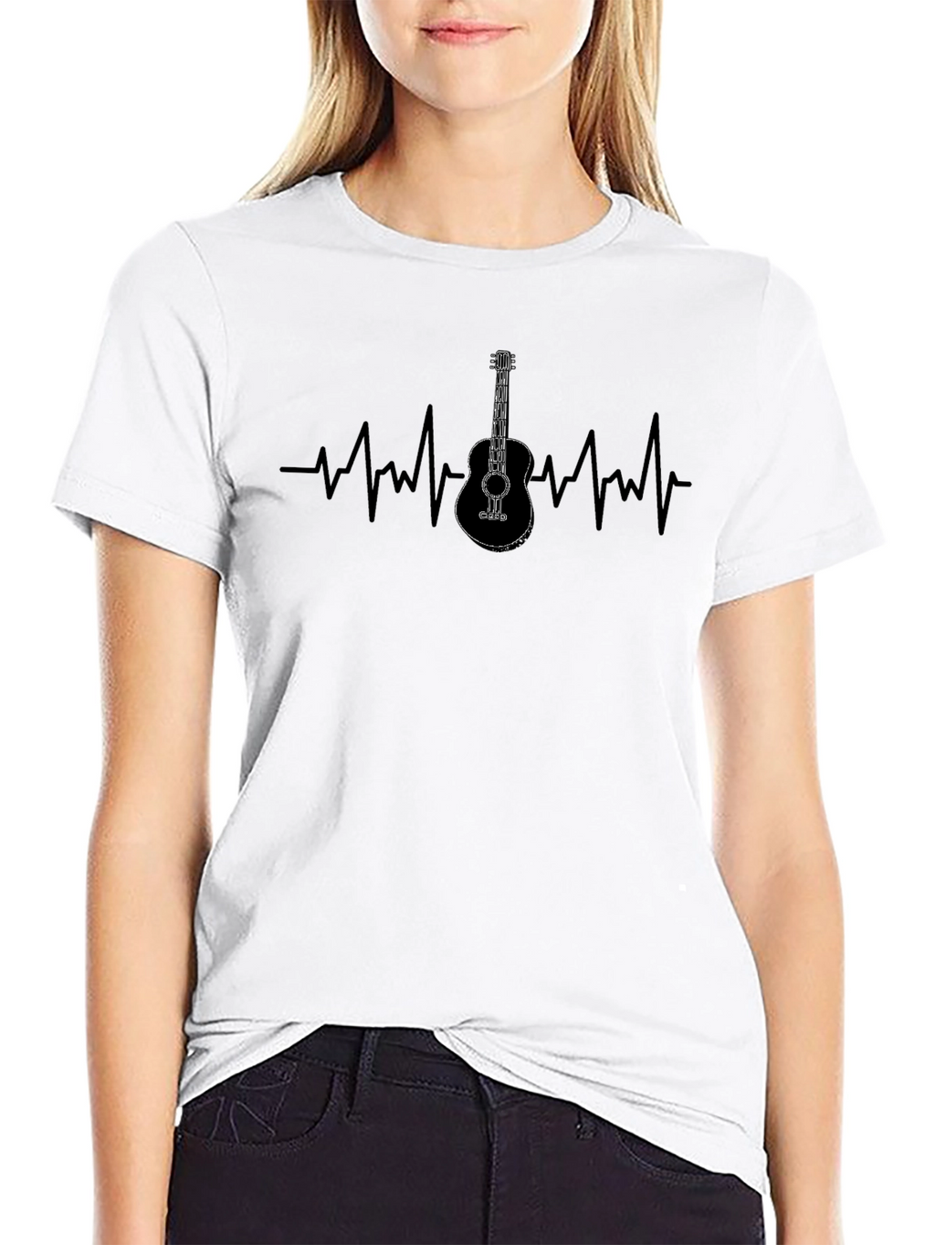 Guitar Heartbeat Graphic Tee - Black