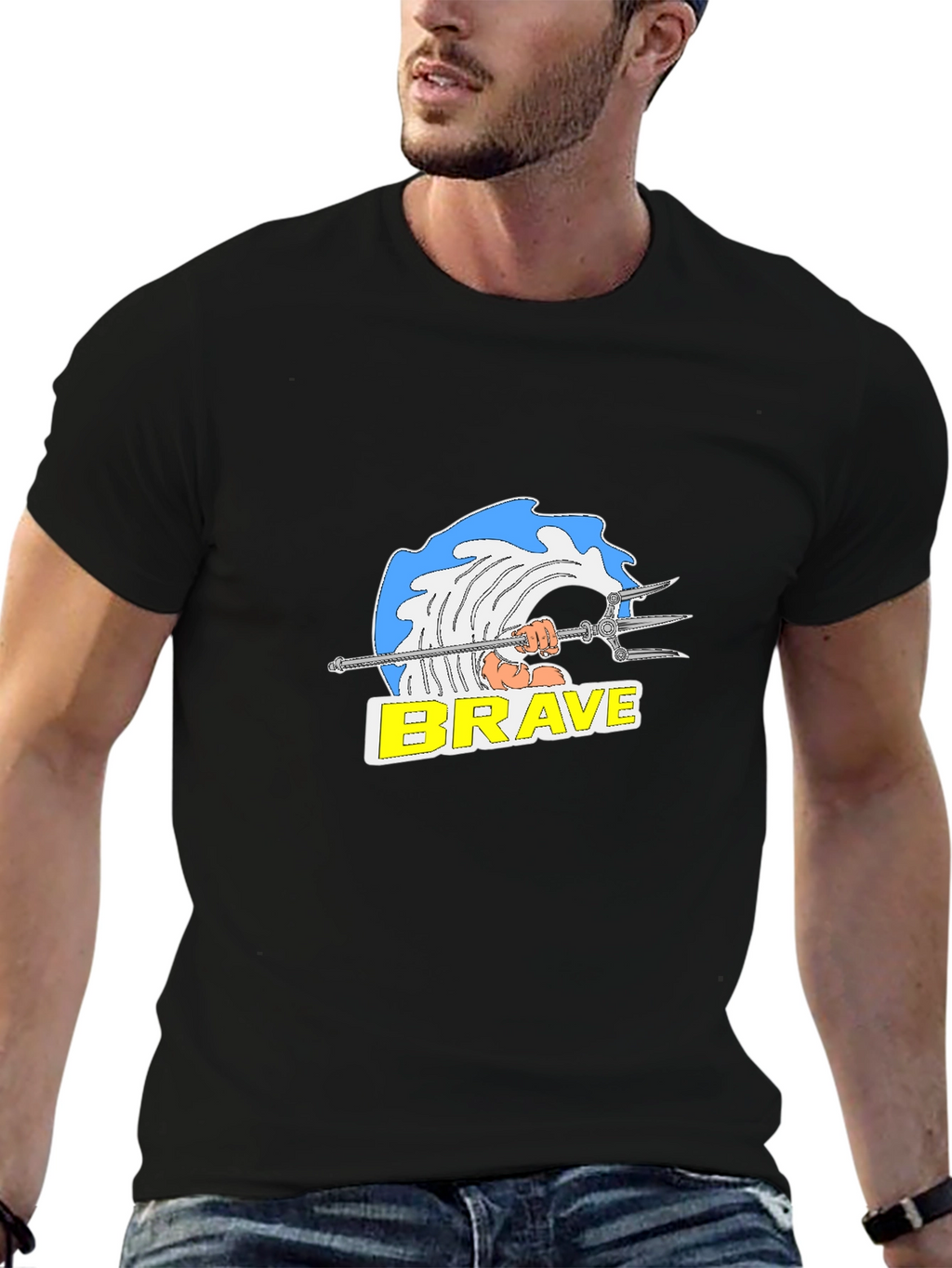 Brave Wave Graphic T-Shirt - Black Cotton Tee
