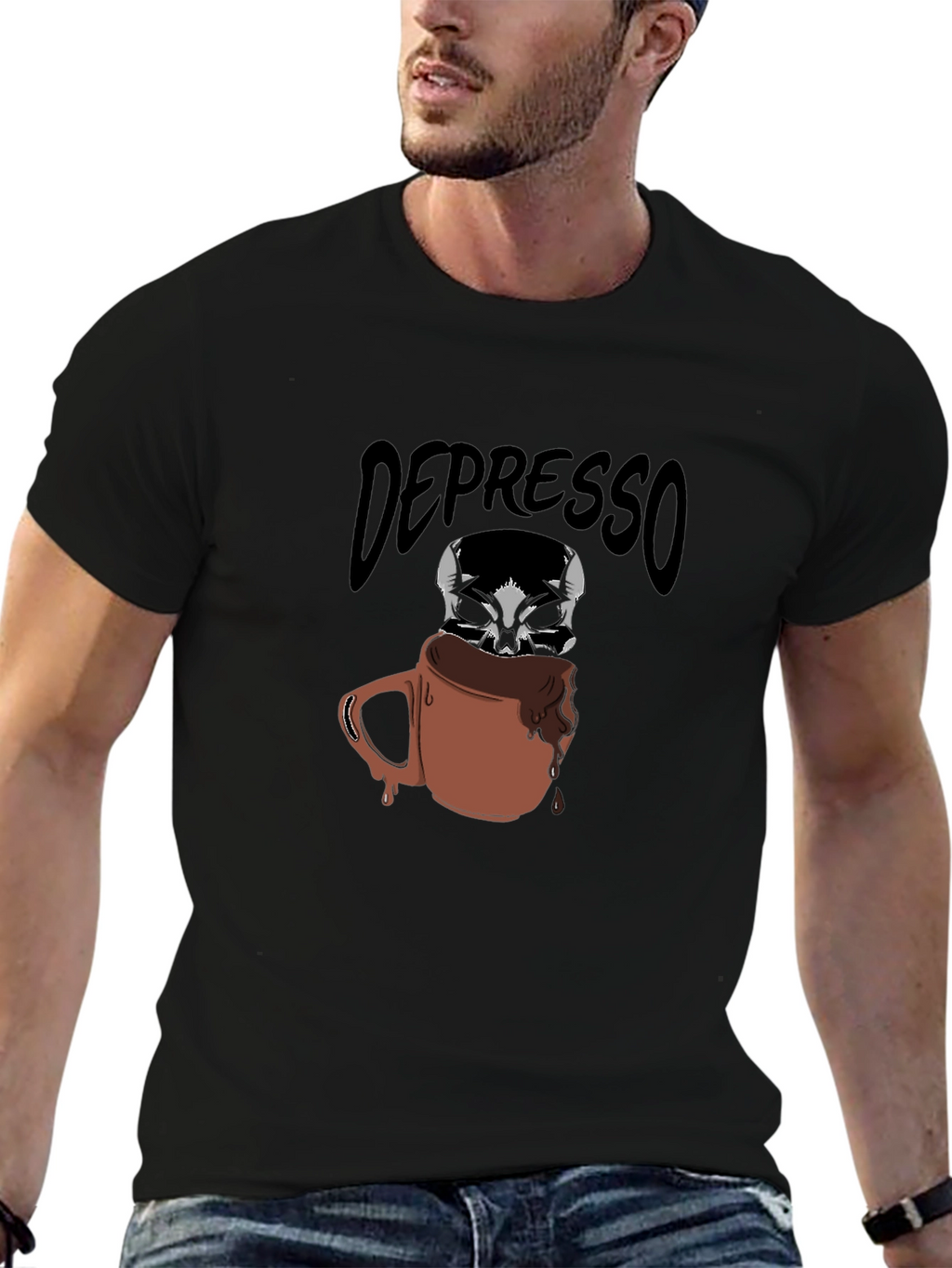 Depresso Coffee Skull Graphic T-Shirt
