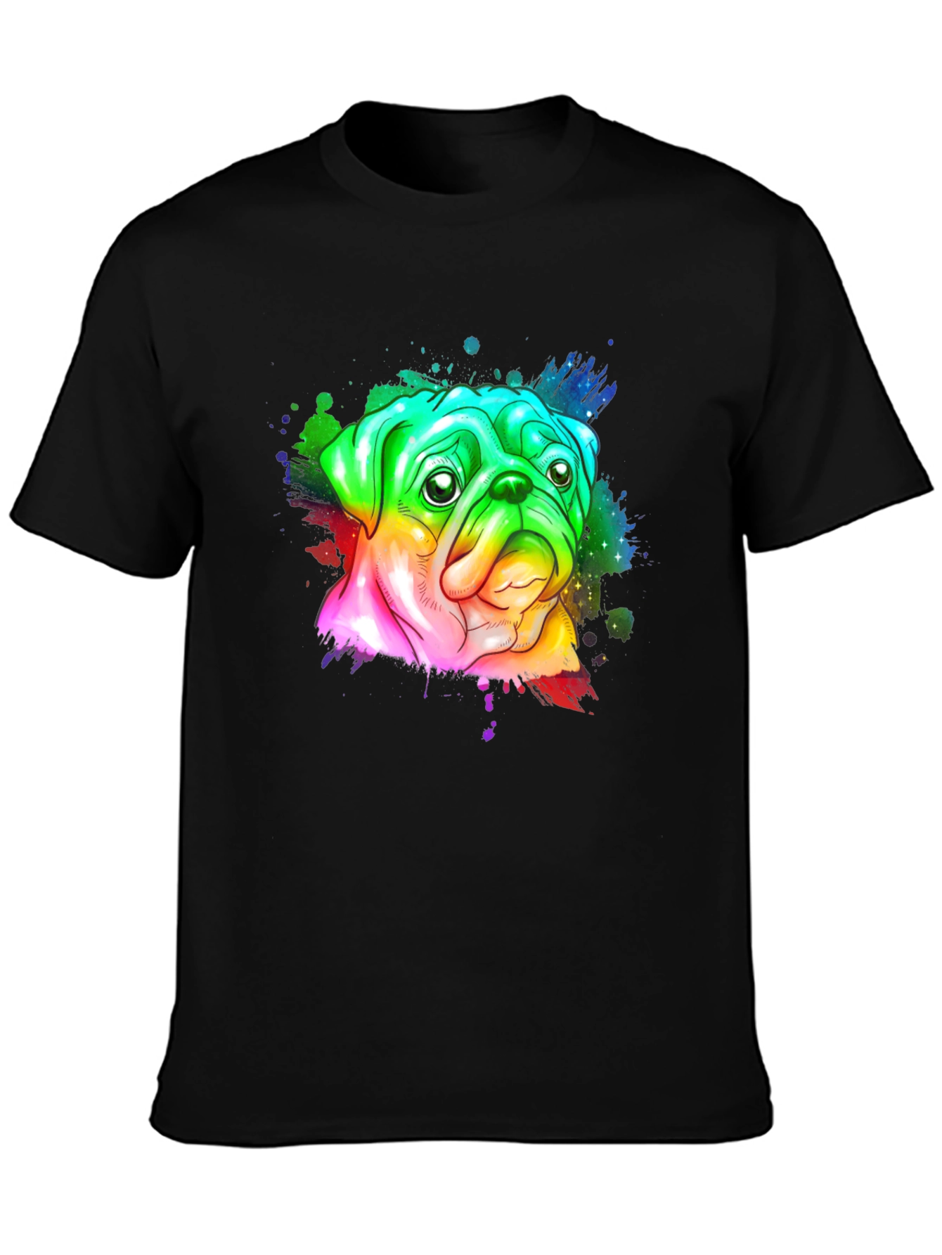 Rainbow Pug Graphic Tee - Mens Black T-Shirt